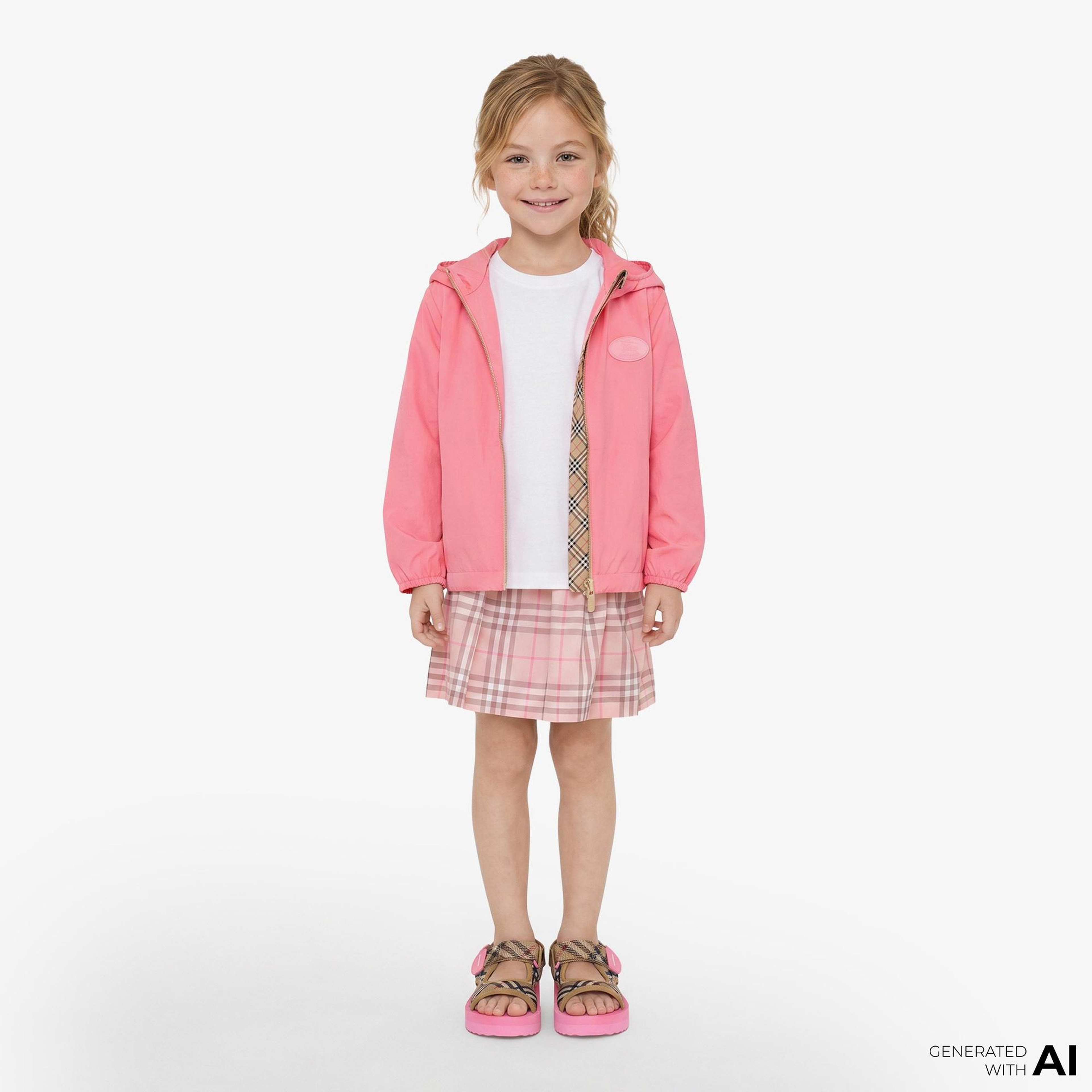 Burberry Checker-Tape Nylon Hooded Çocuk Pembe Mont