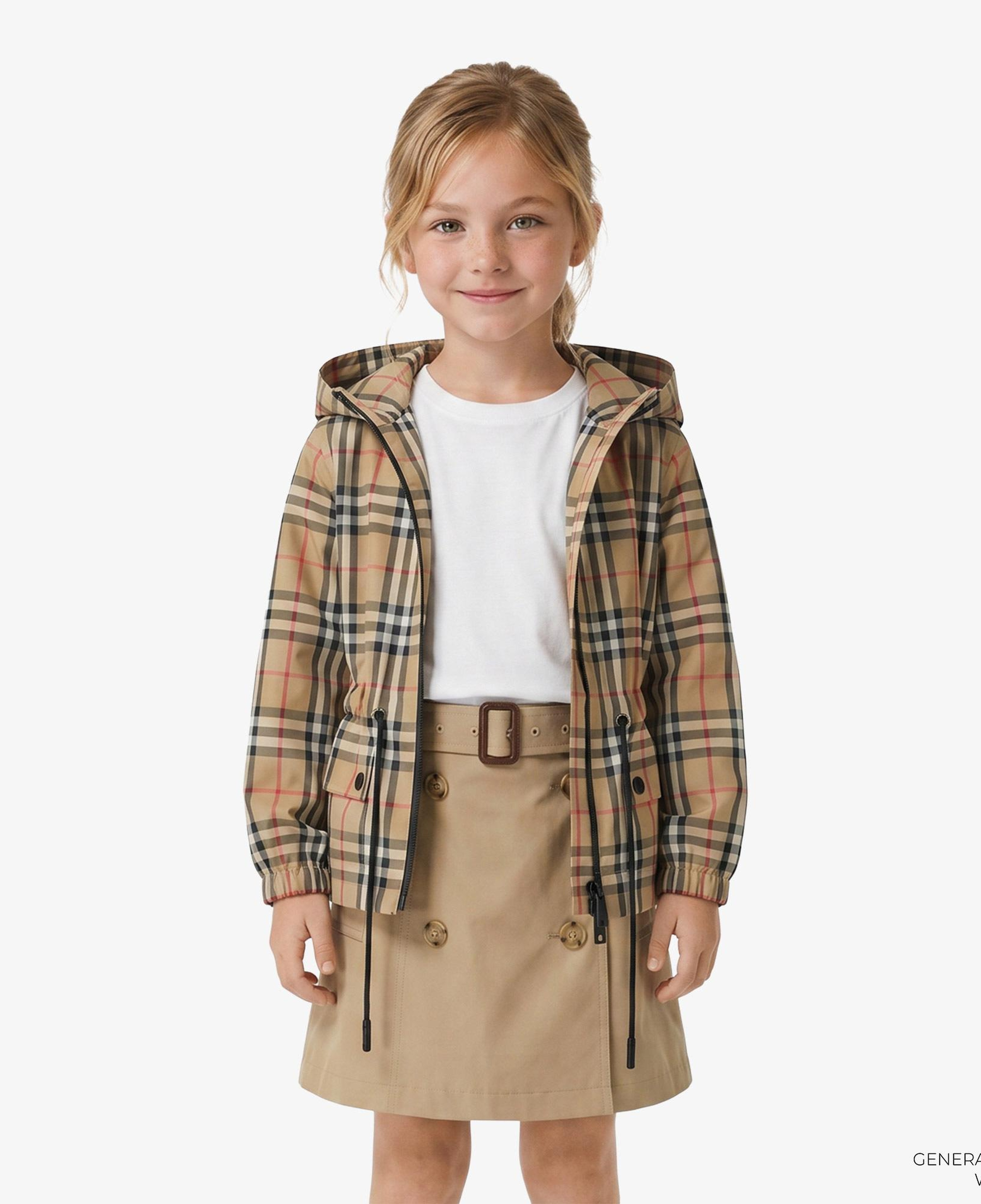 Burberry Check Nylon Hooded Çocuk Bej Mont