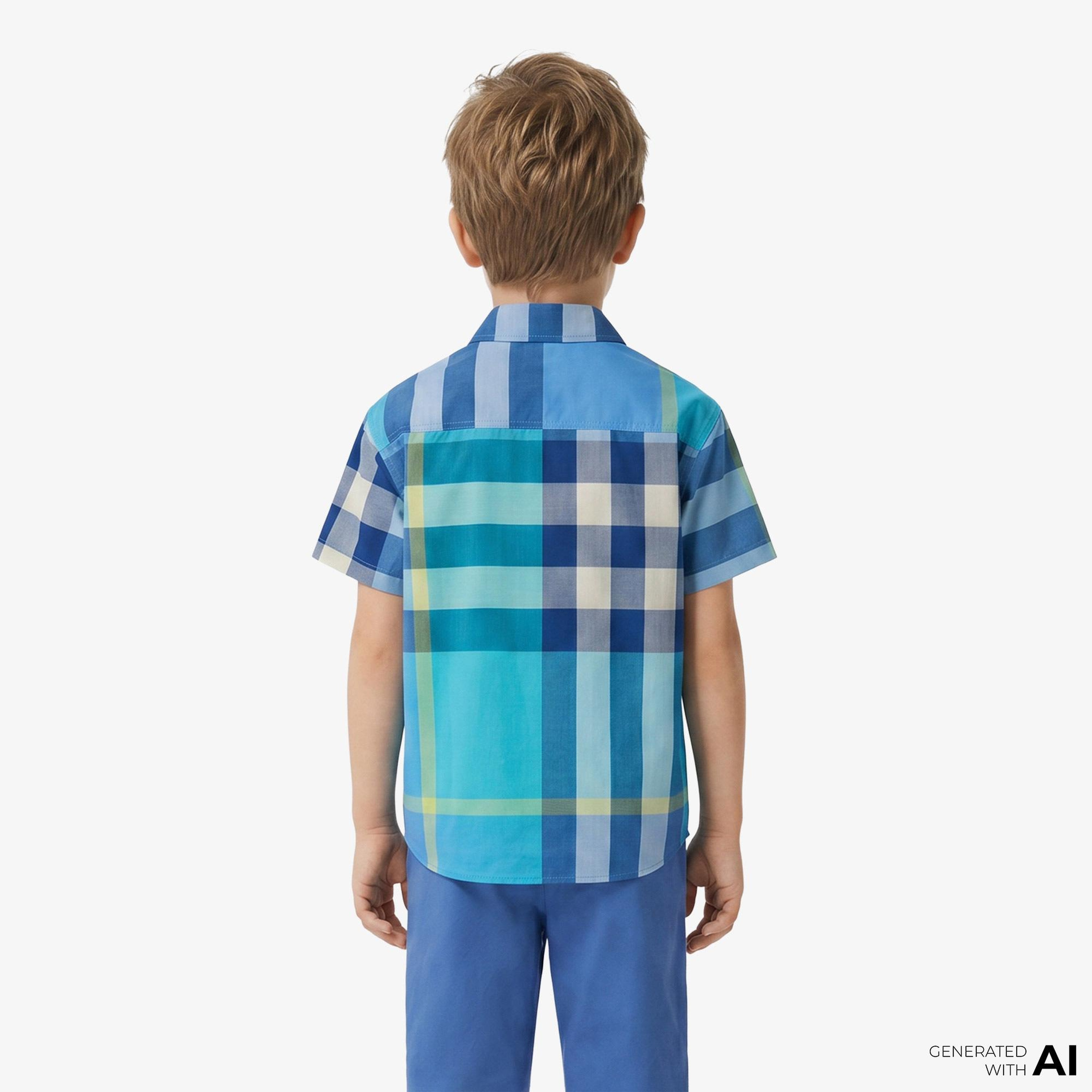 Burberry Check Cotton Çocuk Mavi Gömlek