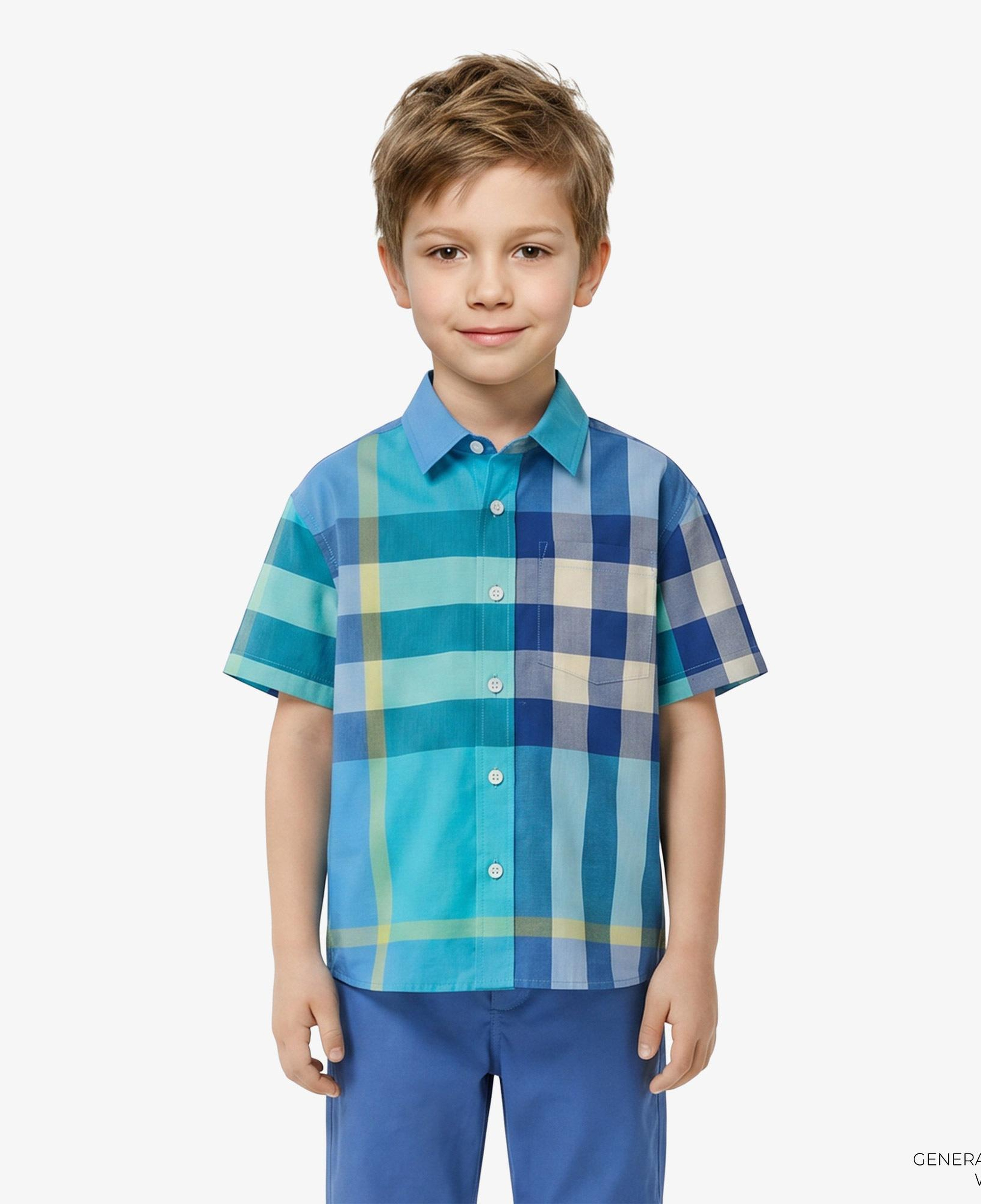 Burberry Check Cotton Çocuk Mavi Gömlek