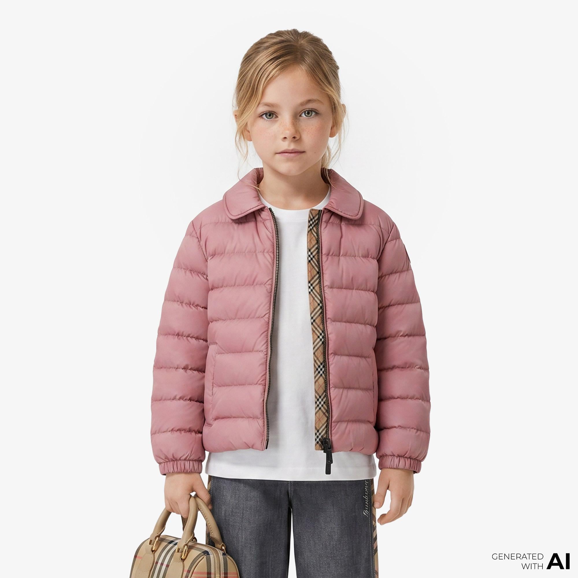 Burberry Checker-Tape Nylon Puffer Çocuk Pembe Mont