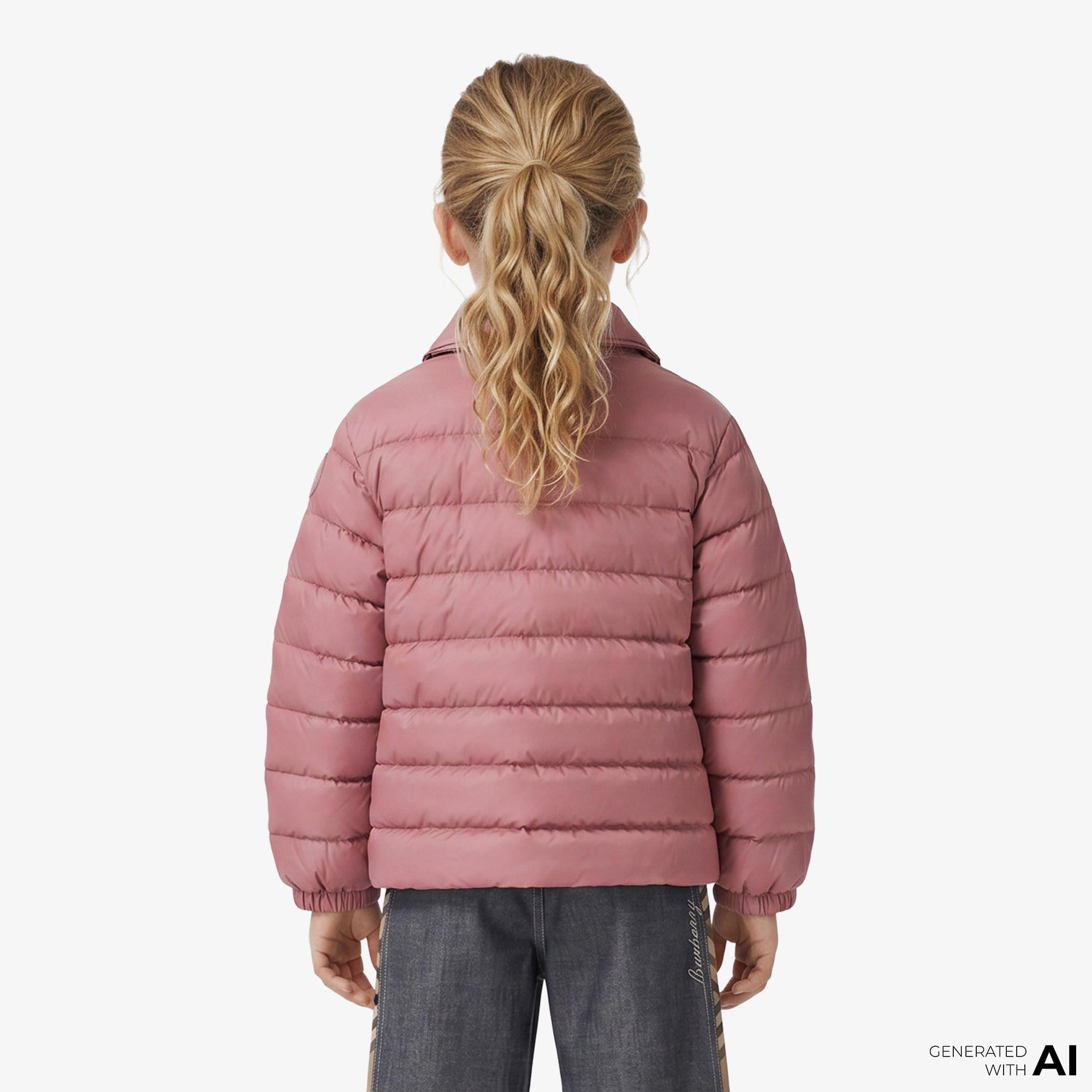 Burberry Checker-Tape Nylon Puffer Çocuk Pembe Mont