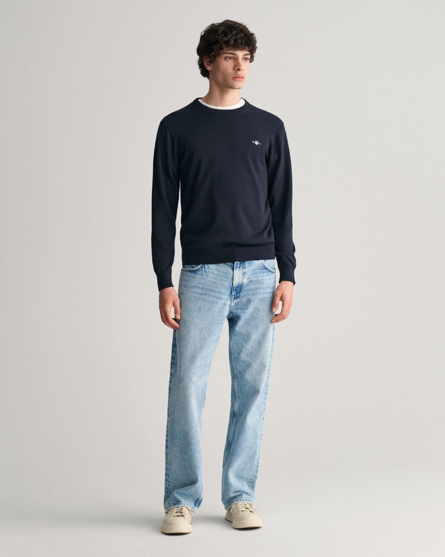 GANT Erkek Lacivert Regular Fit Bisiklet Yaka Kazak