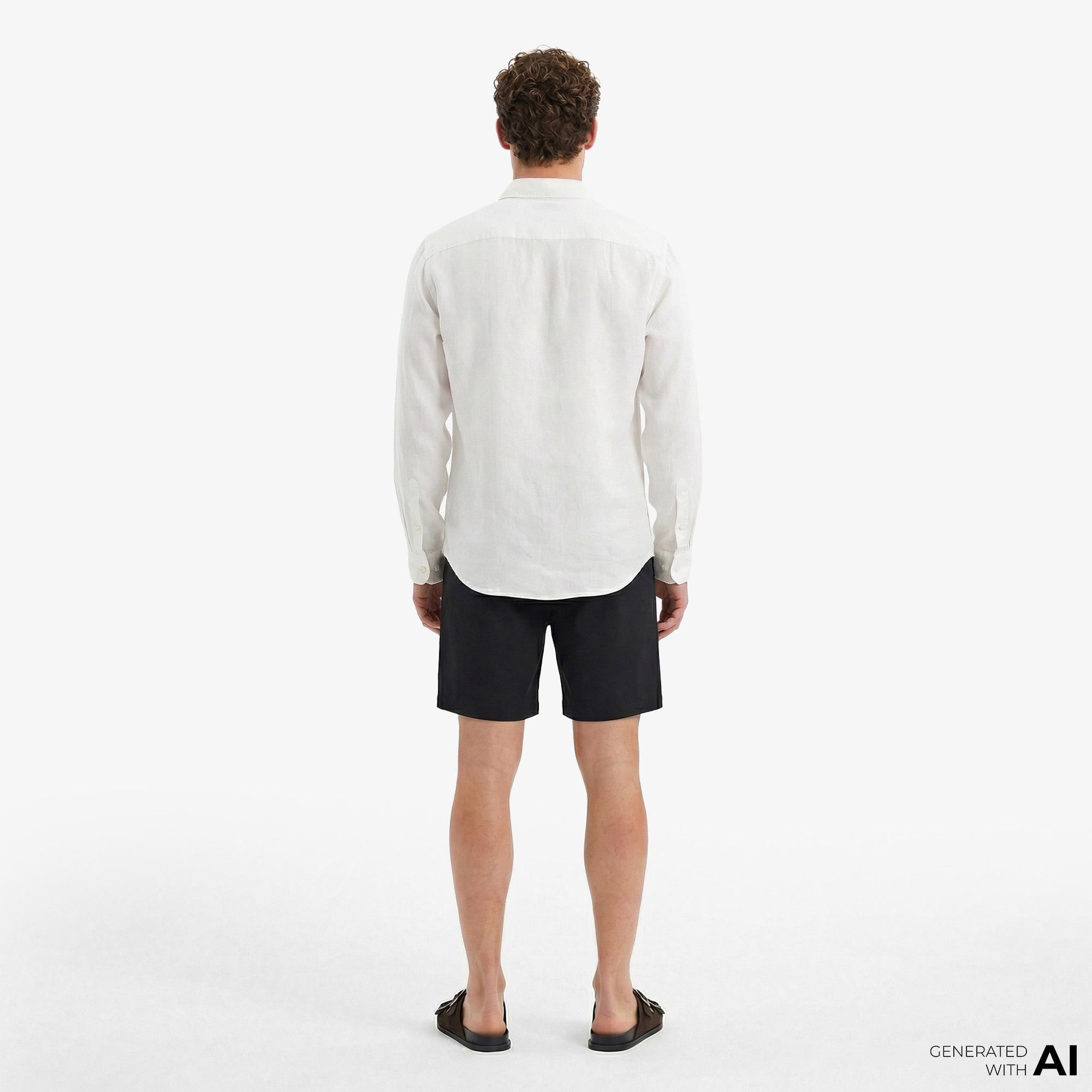 Calvin Klein Solid Casual Classic Erkek Beyaz Keten Gömlek
