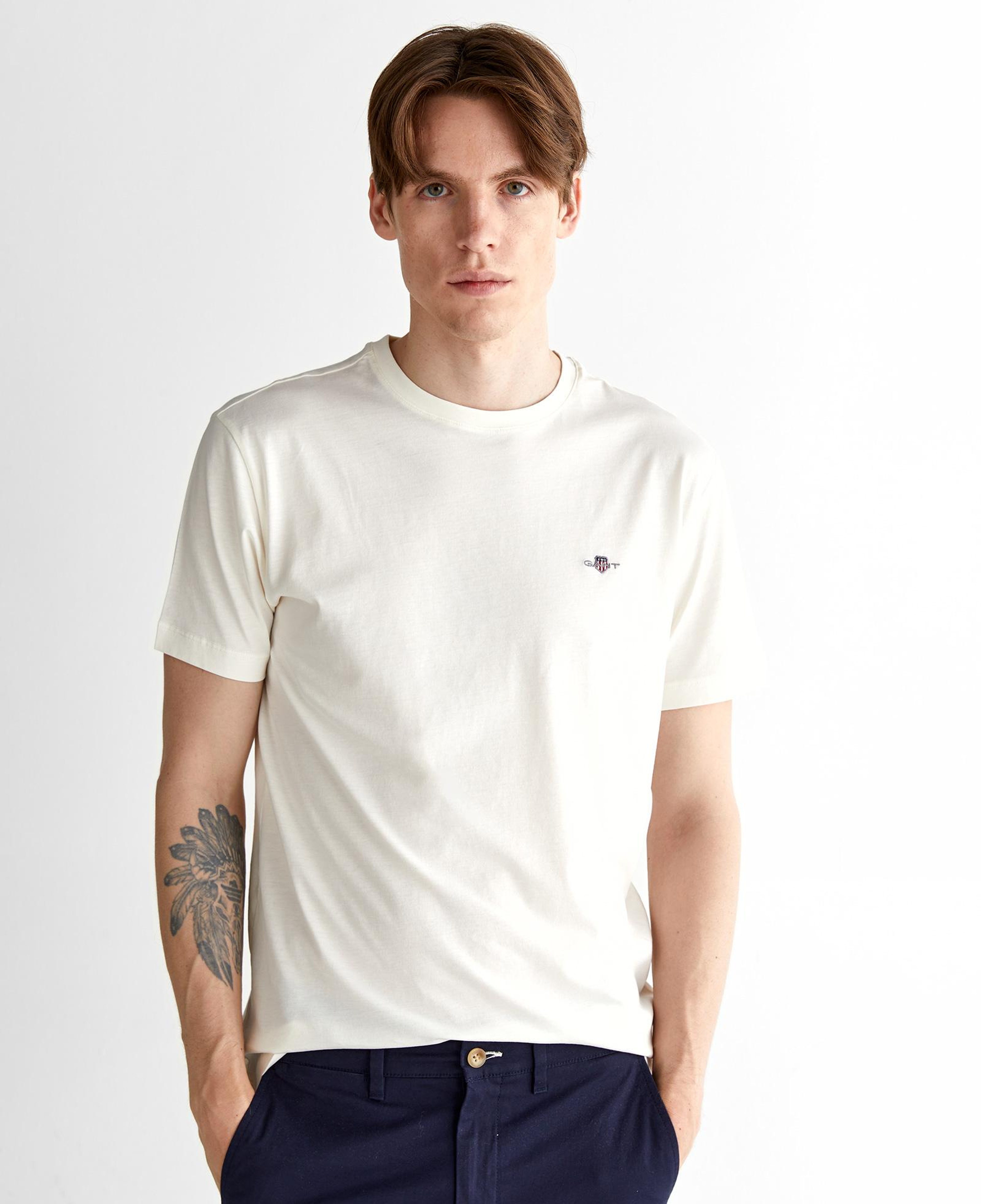 GANT Erkek Krem Regular Fit Bisiklet Yaka T-Shirt