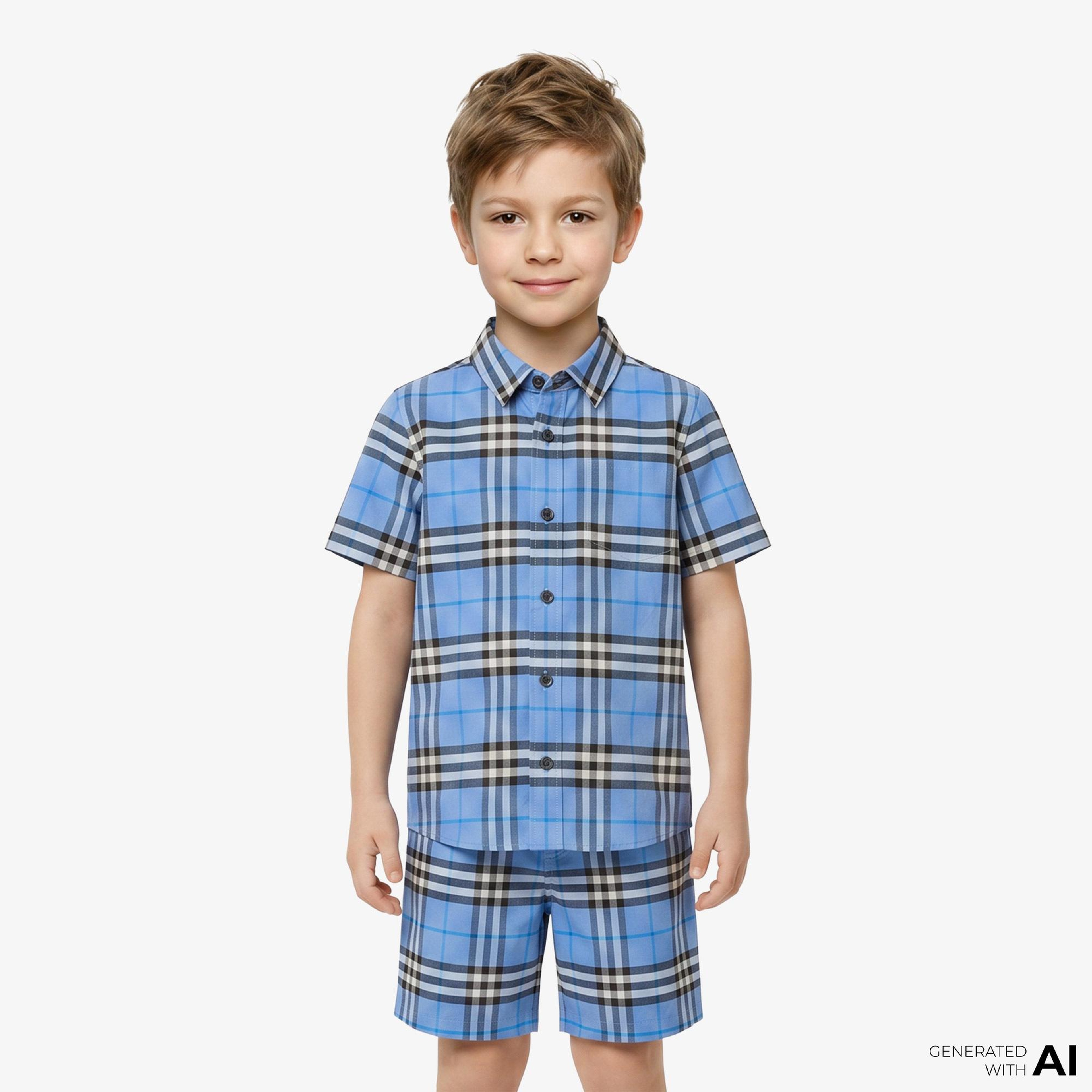 Burberry Owen Check Çocuk Mavi Gömlek