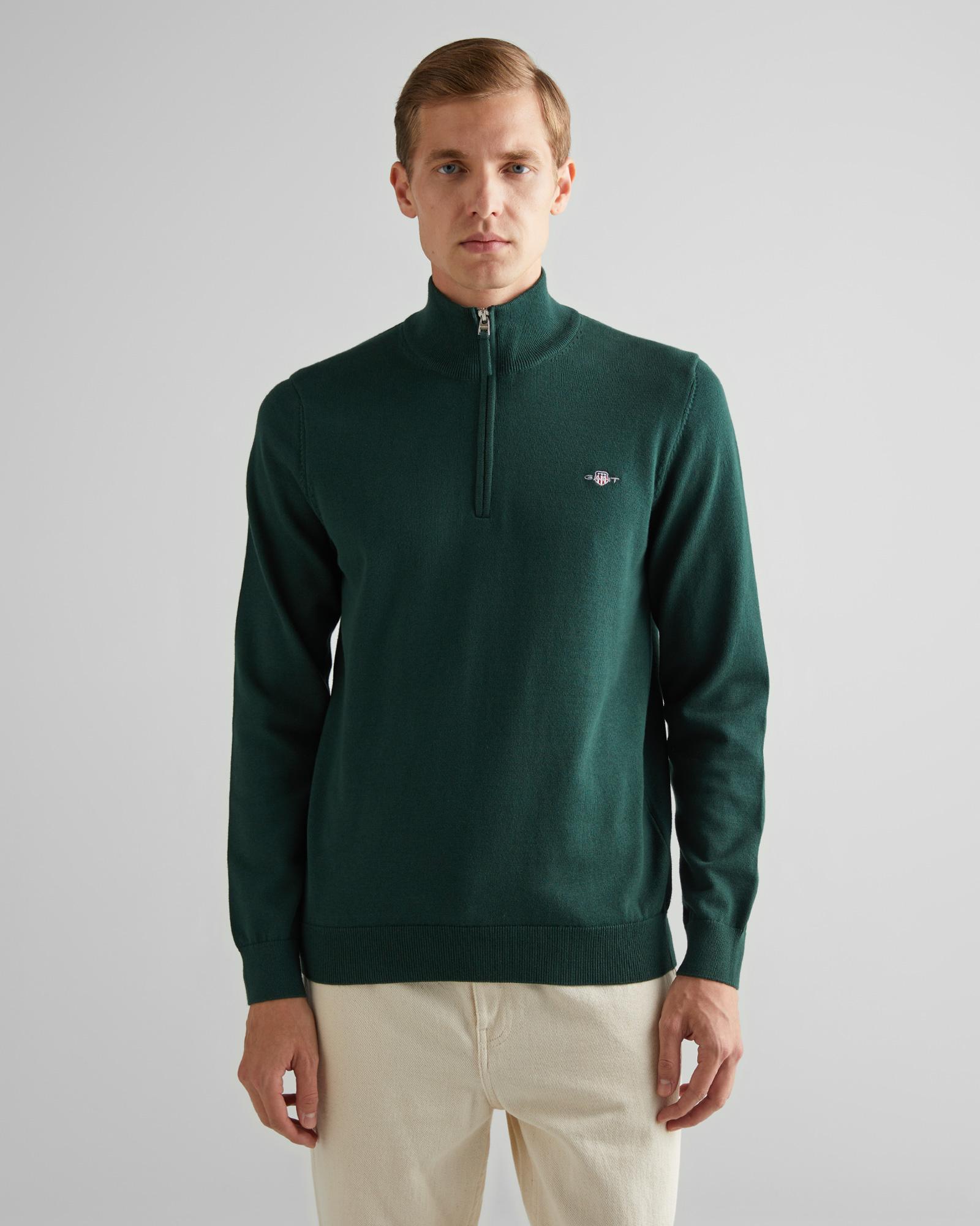 GANT Erkek Yeşil Regular Fit Yarım Fermuarlı Kazak
