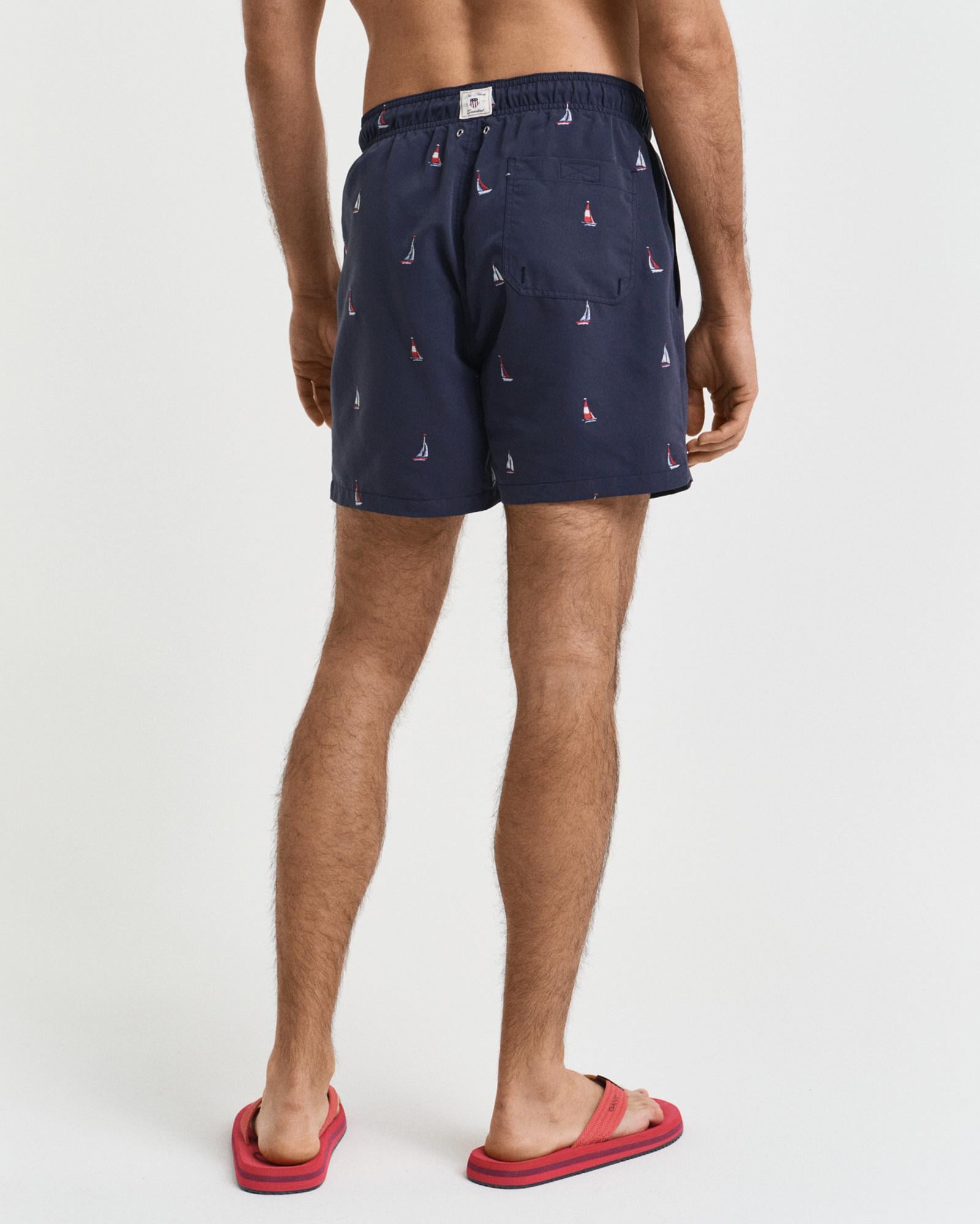 GANT Erkek Lacivert Regular Fit Desenli Deniz Şortu