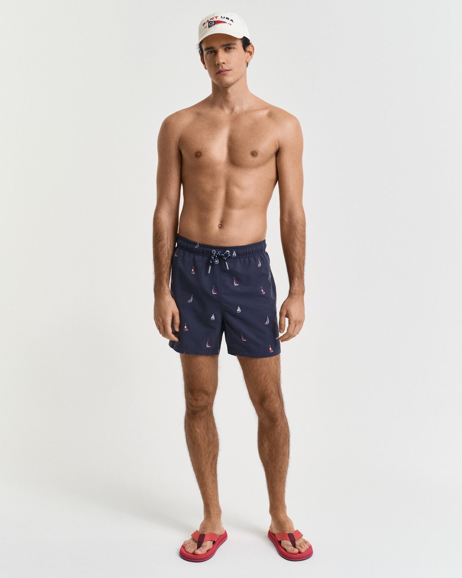 GANT Erkek Lacivert Regular Fit Desenli Deniz Şortu