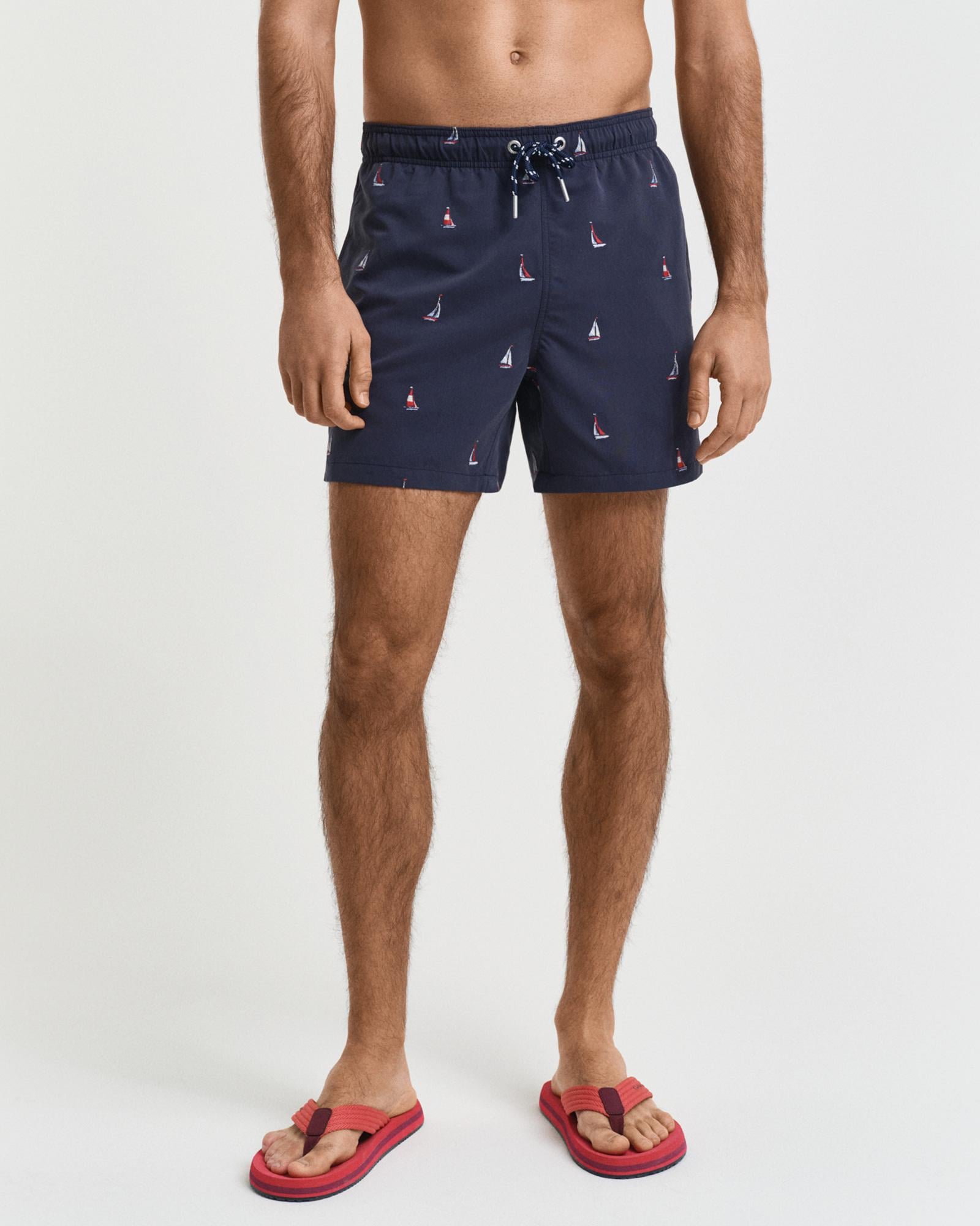 GANT Erkek Lacivert Regular Fit Desenli Deniz Şortu