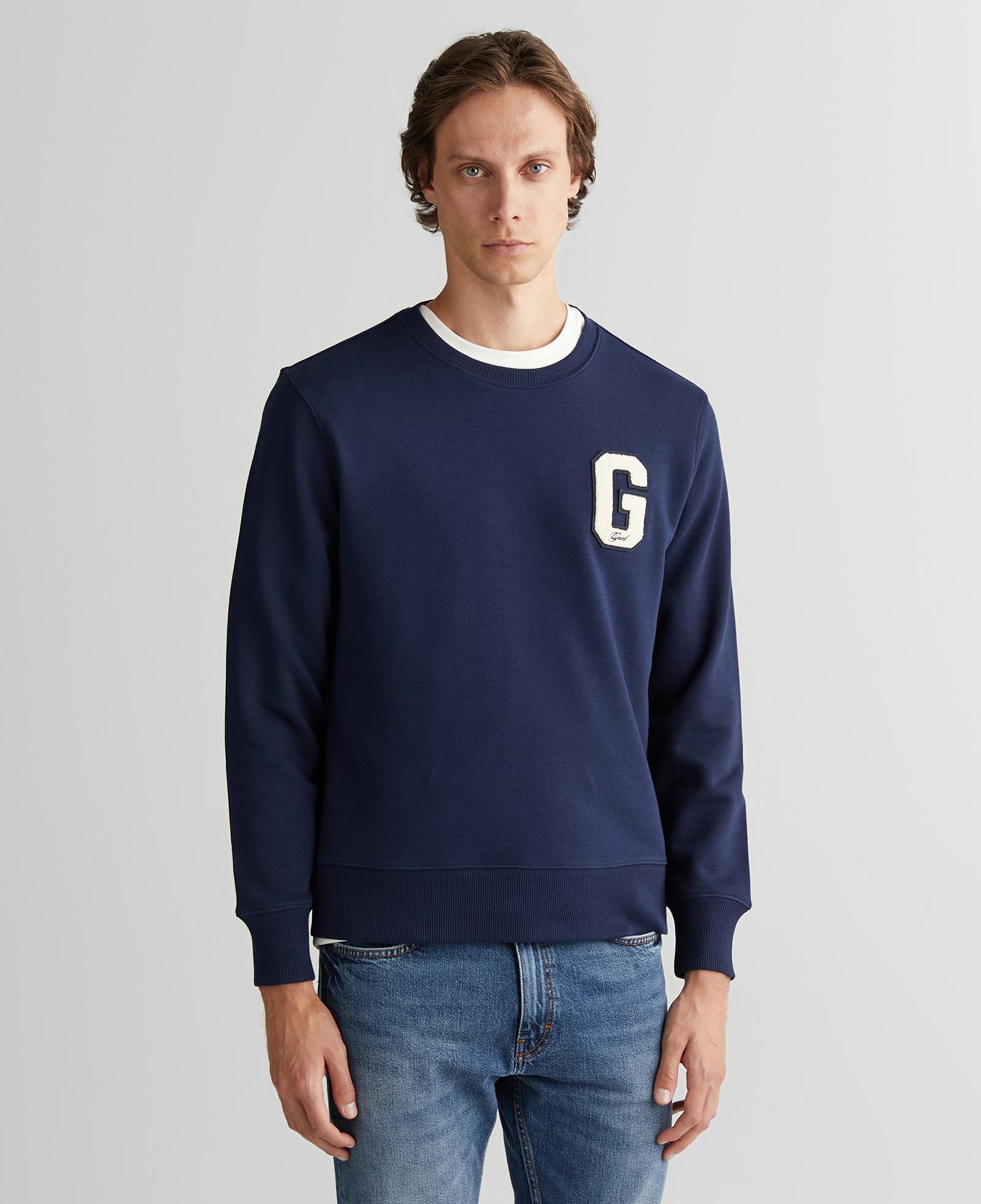 GANT Erkek Lacivert Regular Fit Bisiklet Yaka Logolu Sweatshirt