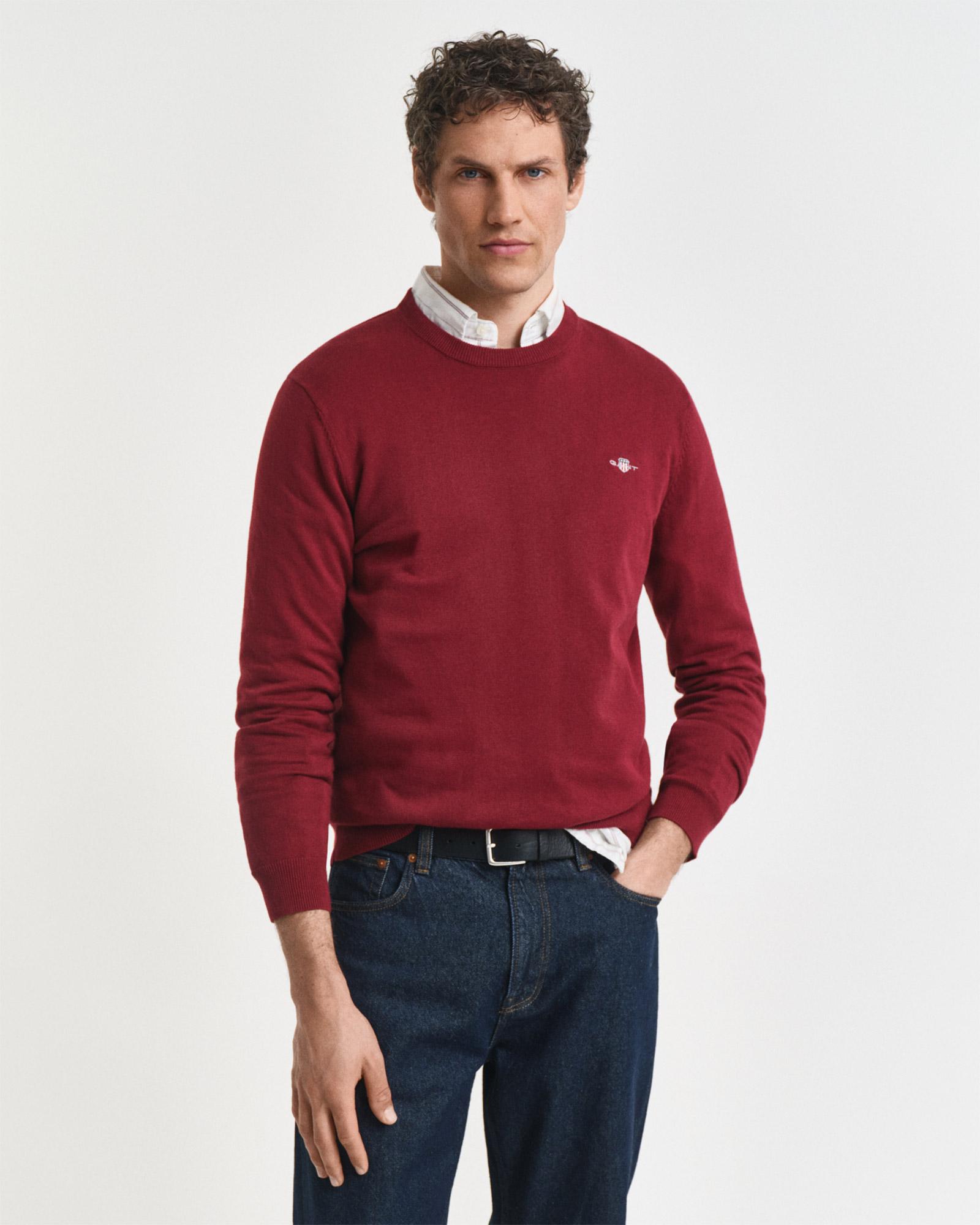 GANT Erkek Bordo Regular Fit Bisiklet Yaka Kazak