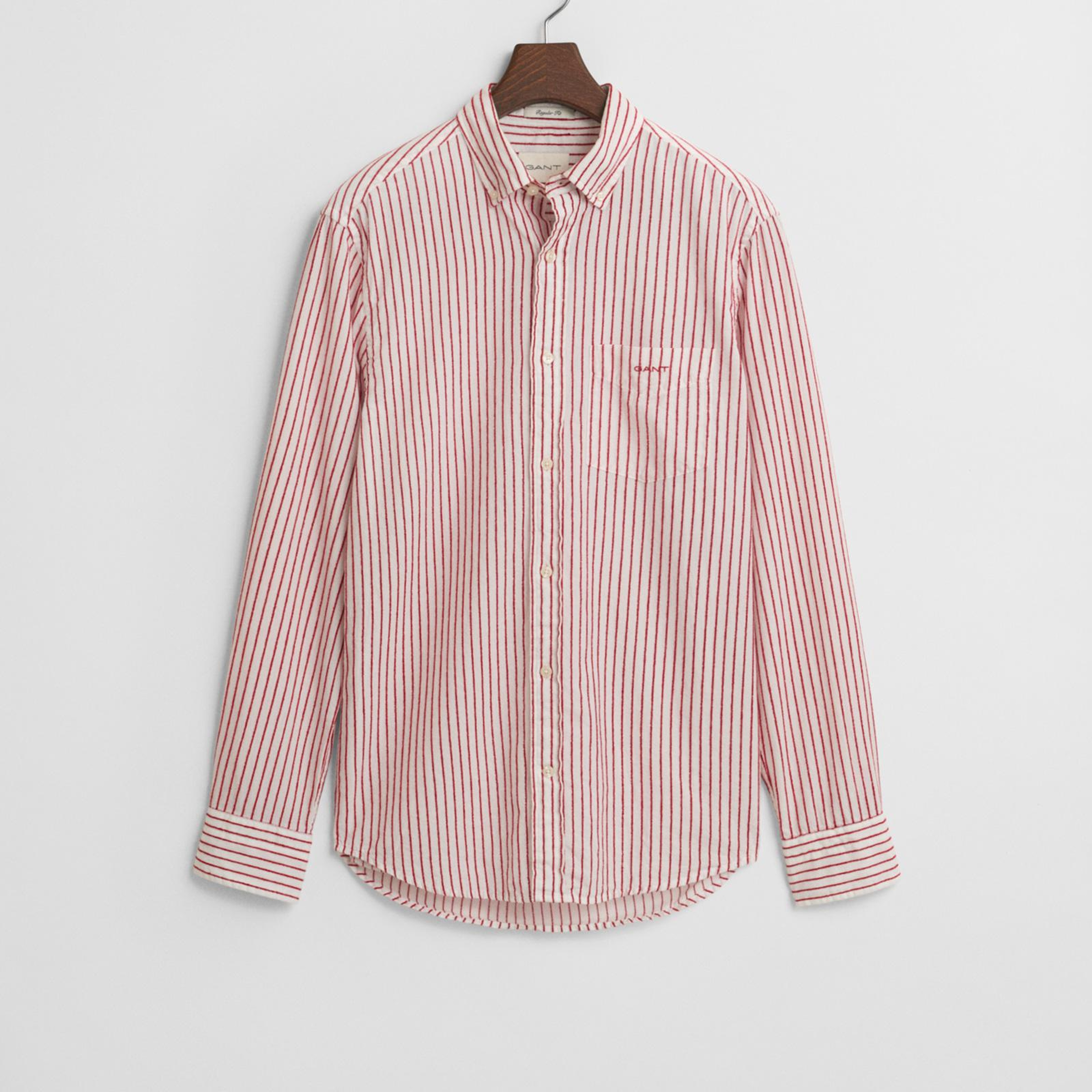 GANT Erkek Kırmızı Regular Fit Düğmeli Yaka Çizgili Gömlek