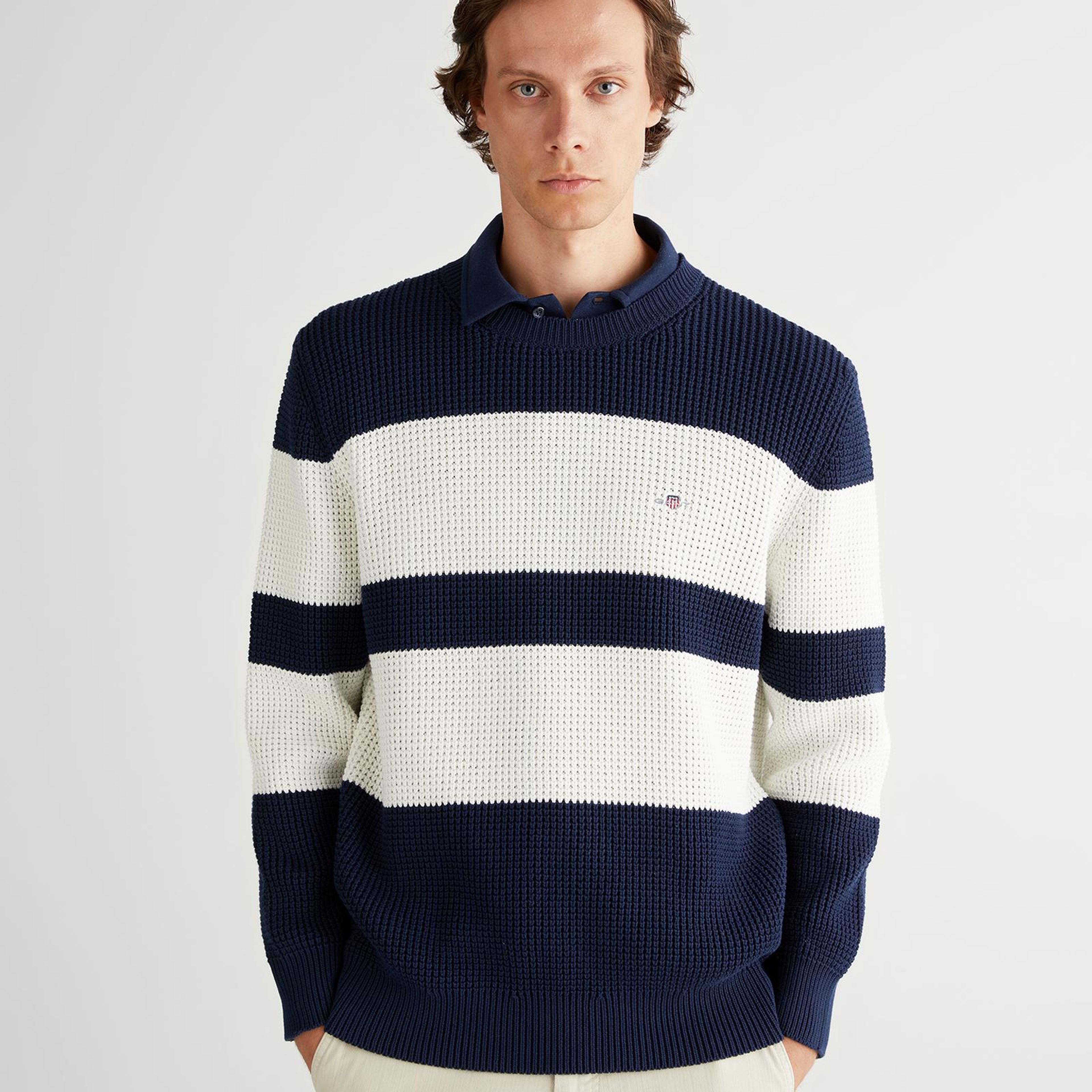 GANT Erkek Lacivert Relaxed Fit Bisiklet Yaka Triko