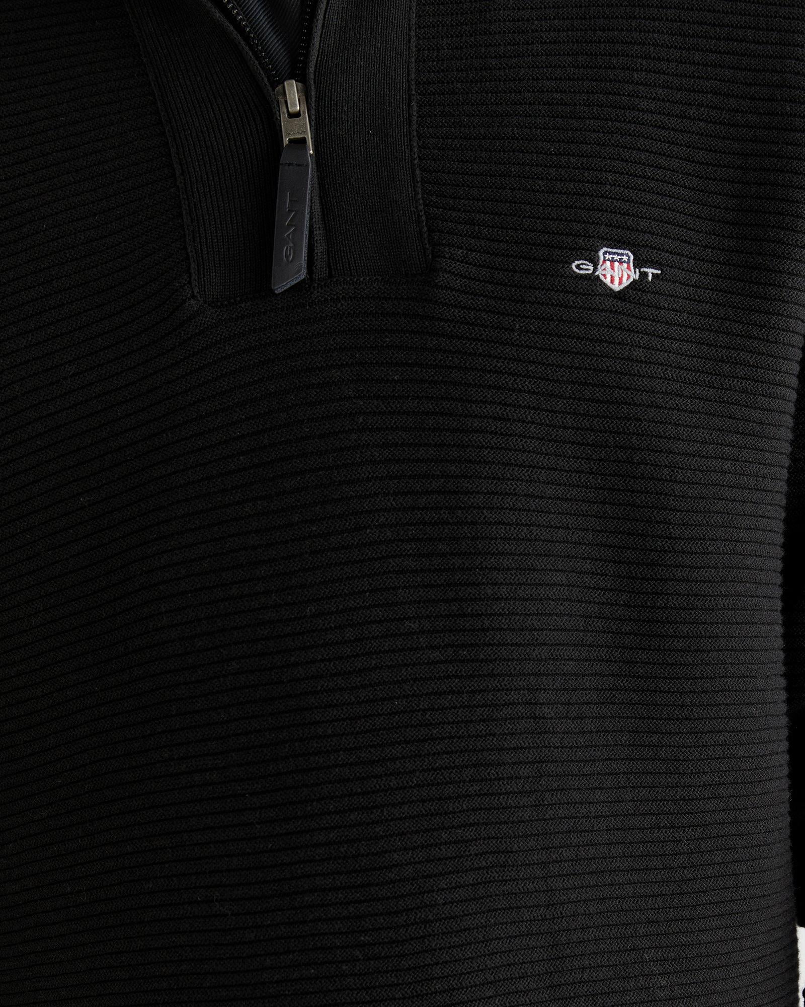 GANT Erkek Siyah Regular Fit Yarım Fermuarlı Triko