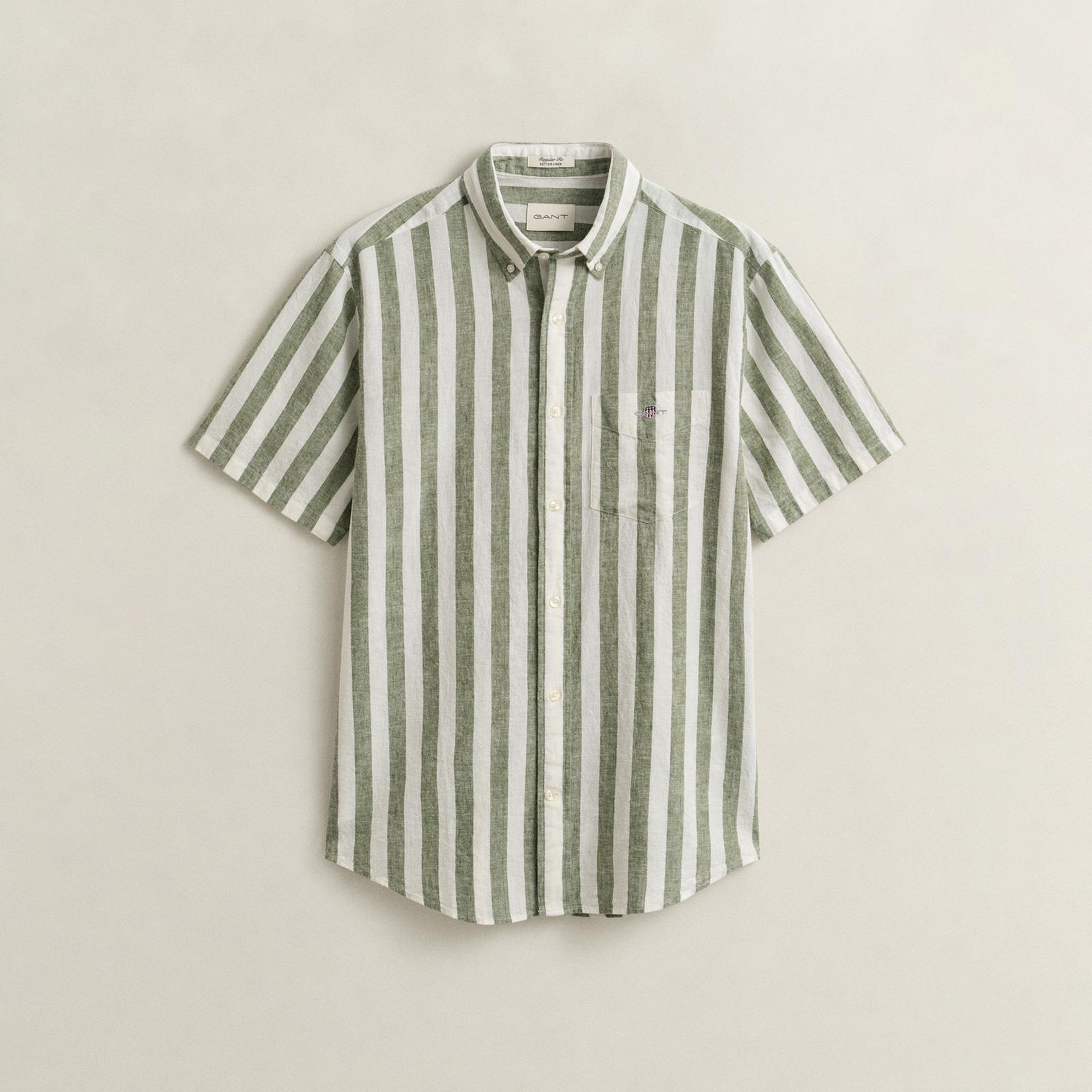 GANT Erkek Yeşil Regular Fit Çizgili Logolu Gömlek