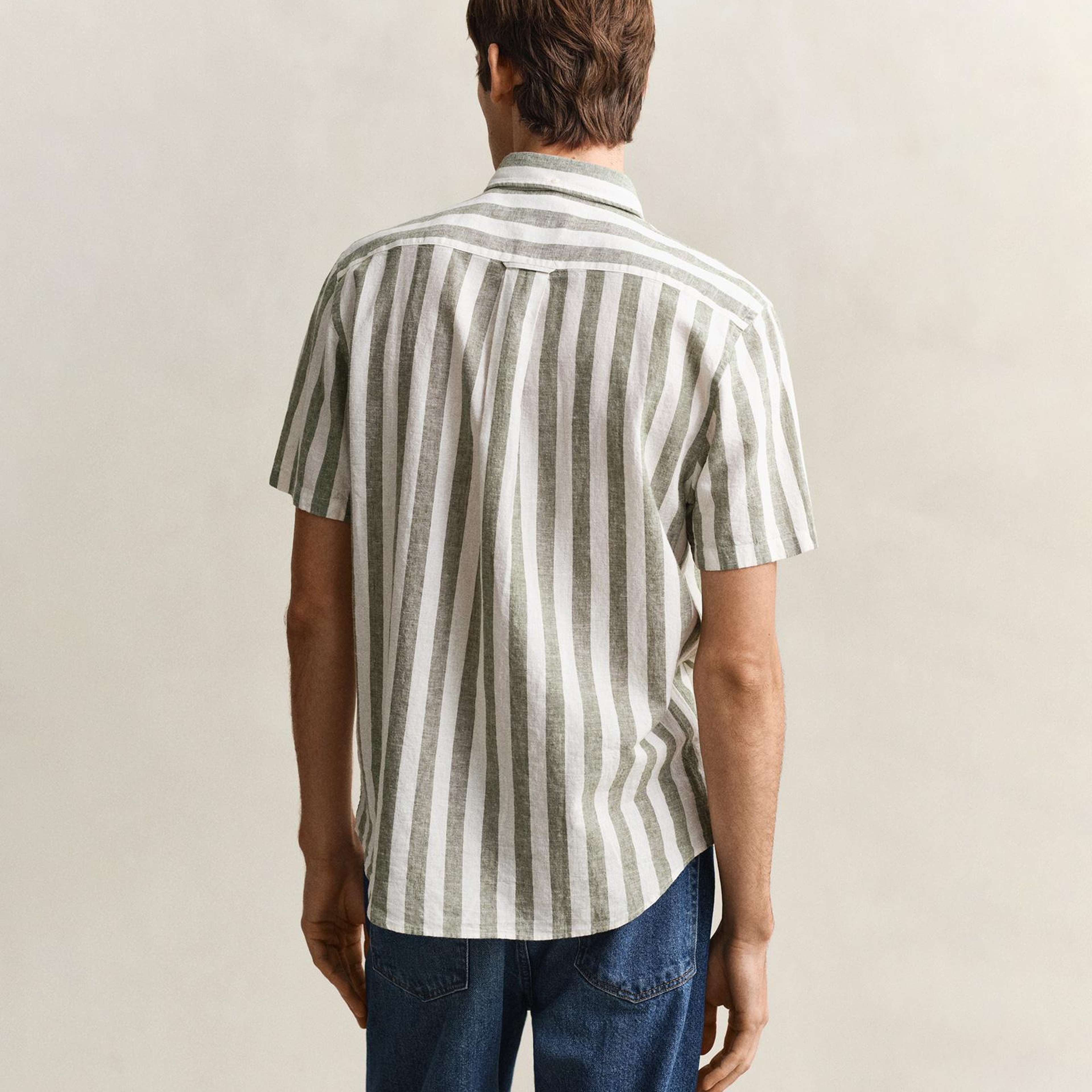 GANT Erkek Yeşil Regular Fit Çizgili Logolu Gömlek