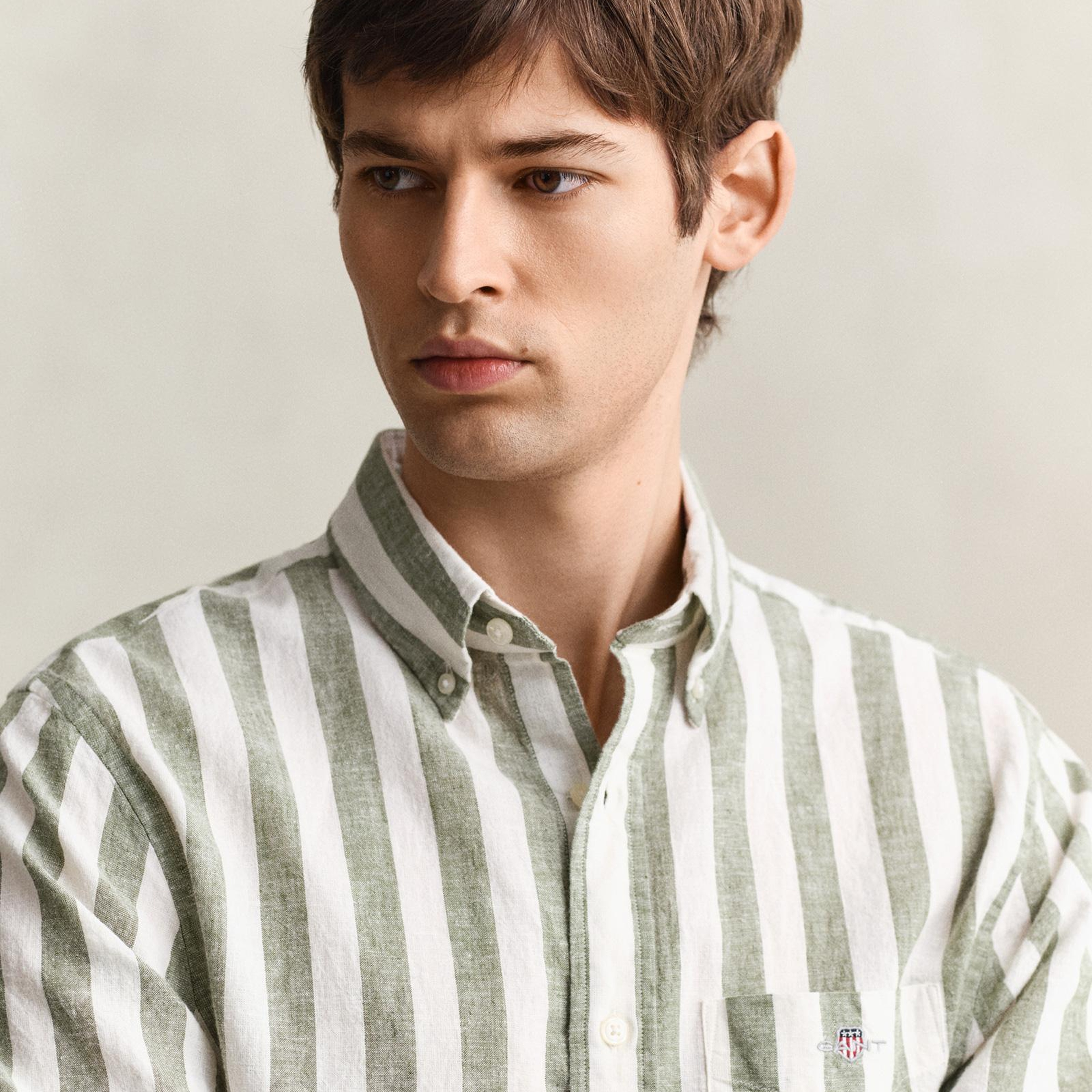 GANT Erkek Yeşil Regular Fit Çizgili Logolu Gömlek