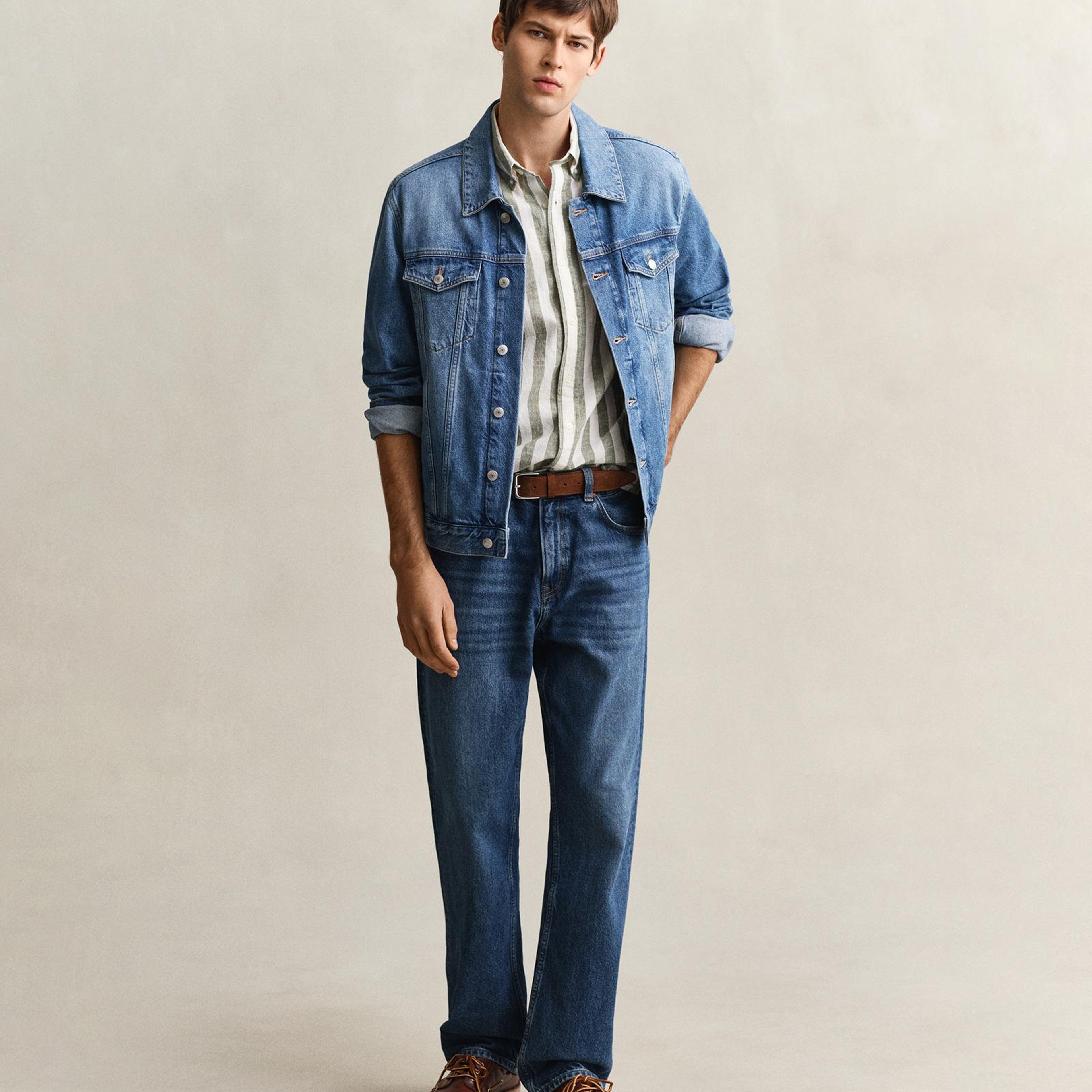 GANT Erkek Yeşil Regular Fit Çizgili Logolu Gömlek