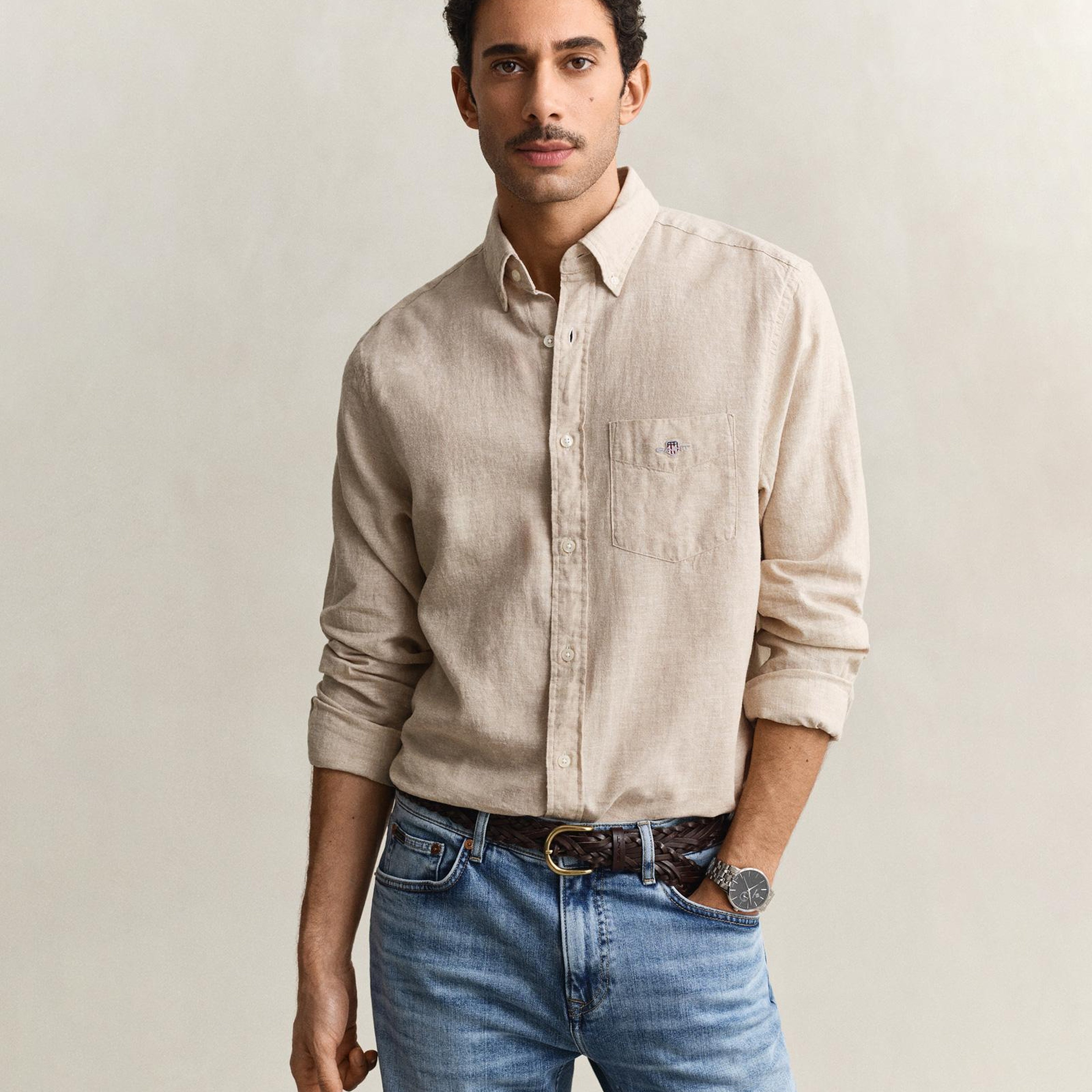GANT Erkek Bej Regular Fit Logolu Gömlek