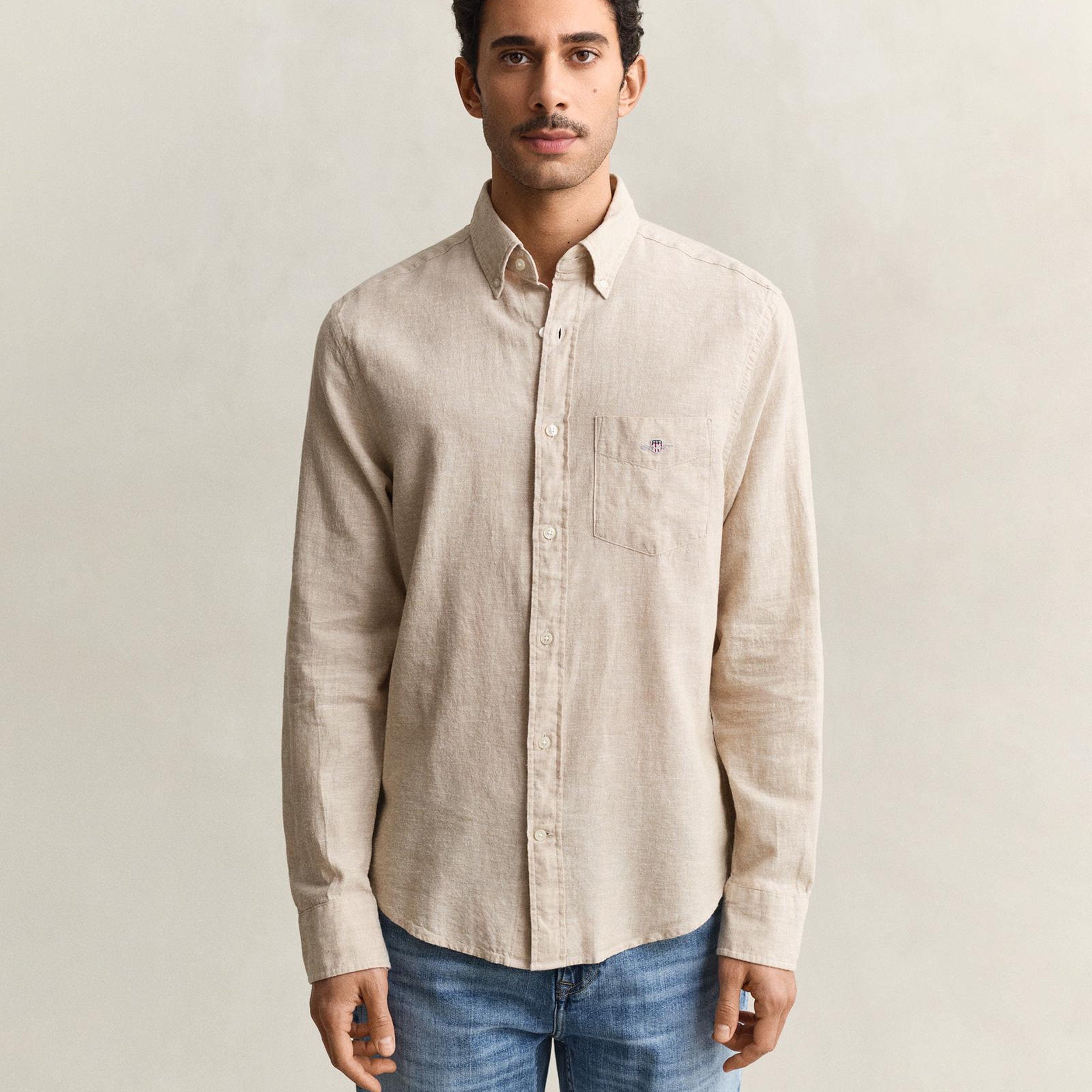 GANT Erkek Bej Regular Fit Logolu Gömlek