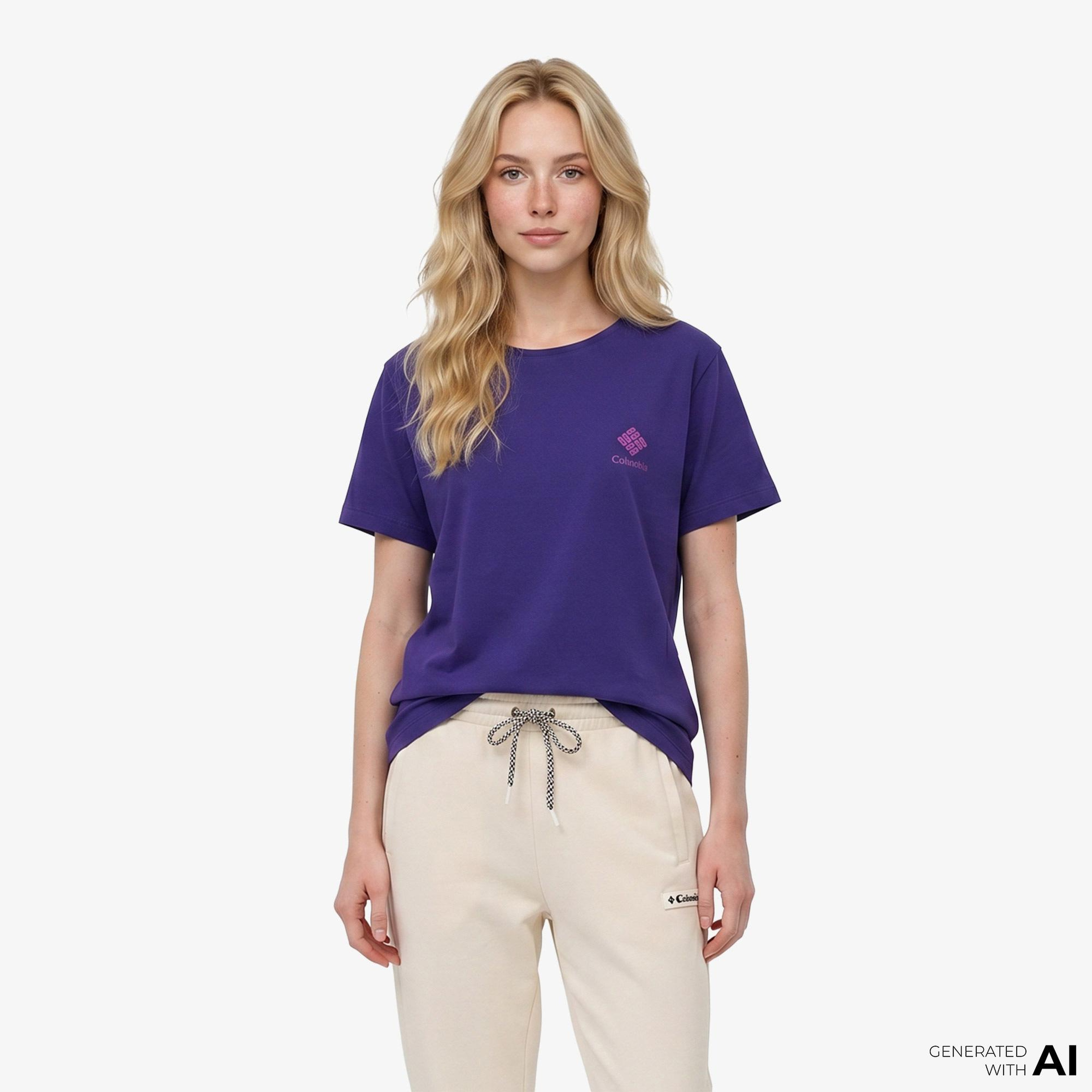 Columbia Stacked Mini Gem Logo Kadın Mor T-Shirt