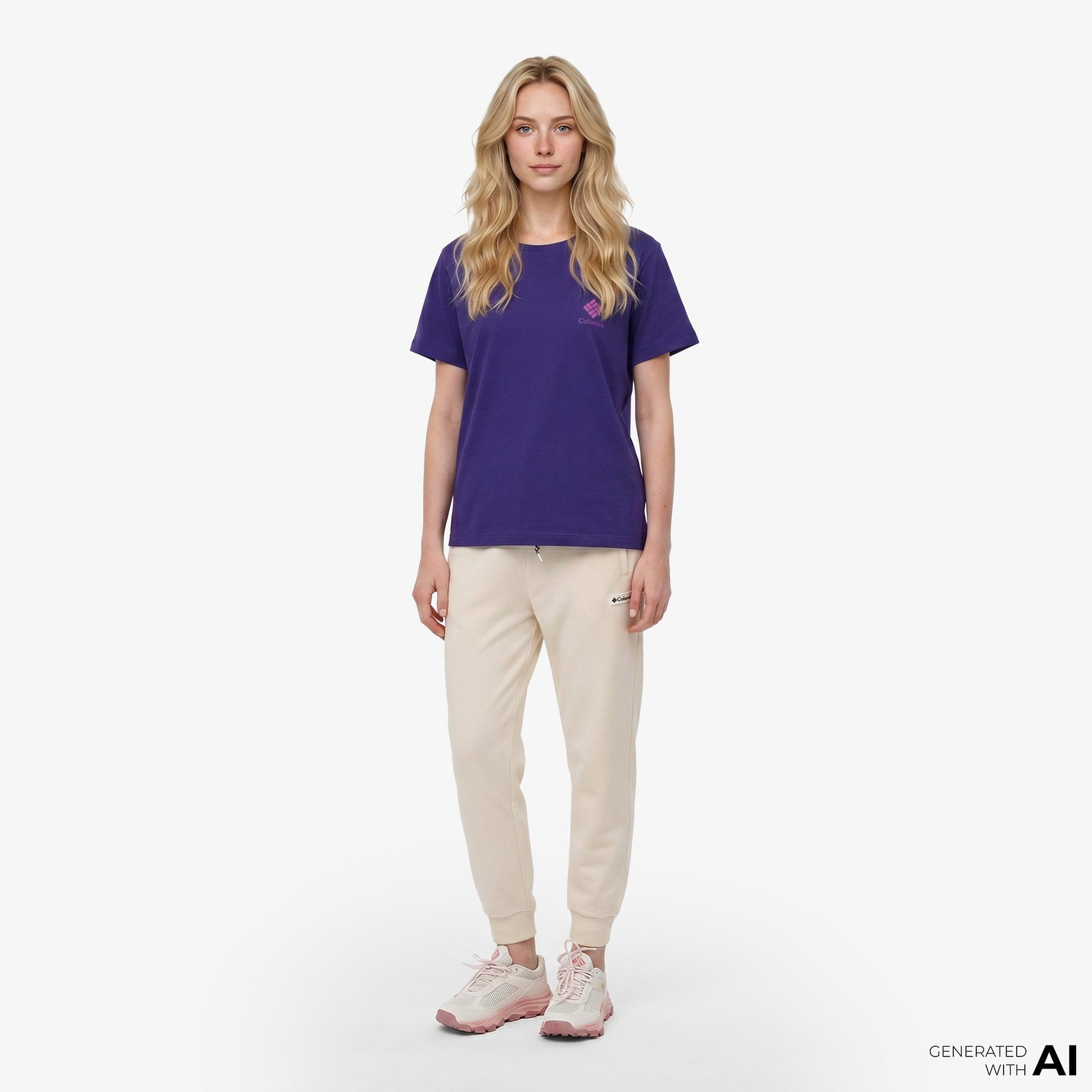 Columbia Stacked Mini Gem Logo Kadın Mor T-Shirt