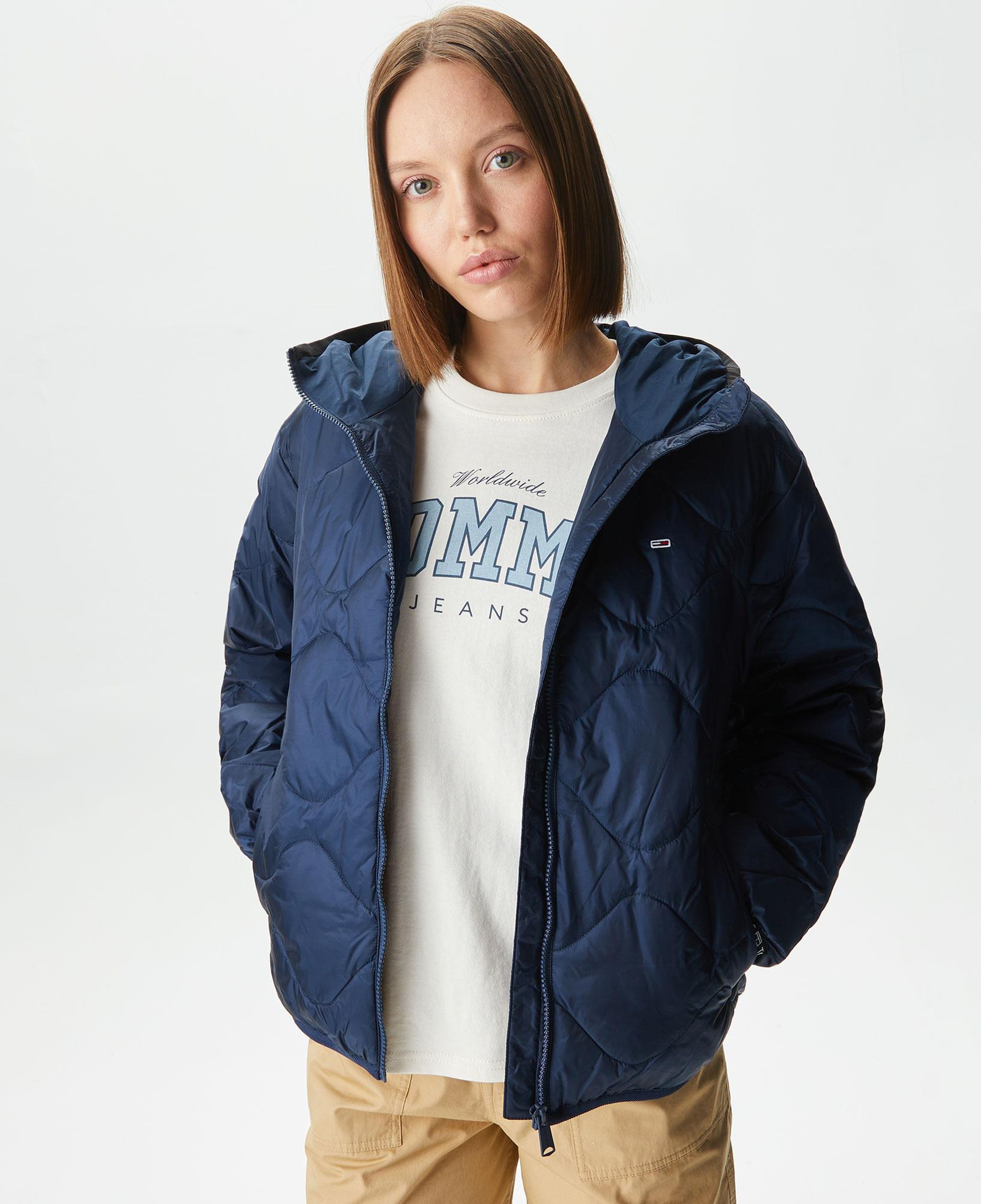 Tommy Jeans Quilted Tape Hoodffer Kadın Lacivert Mont