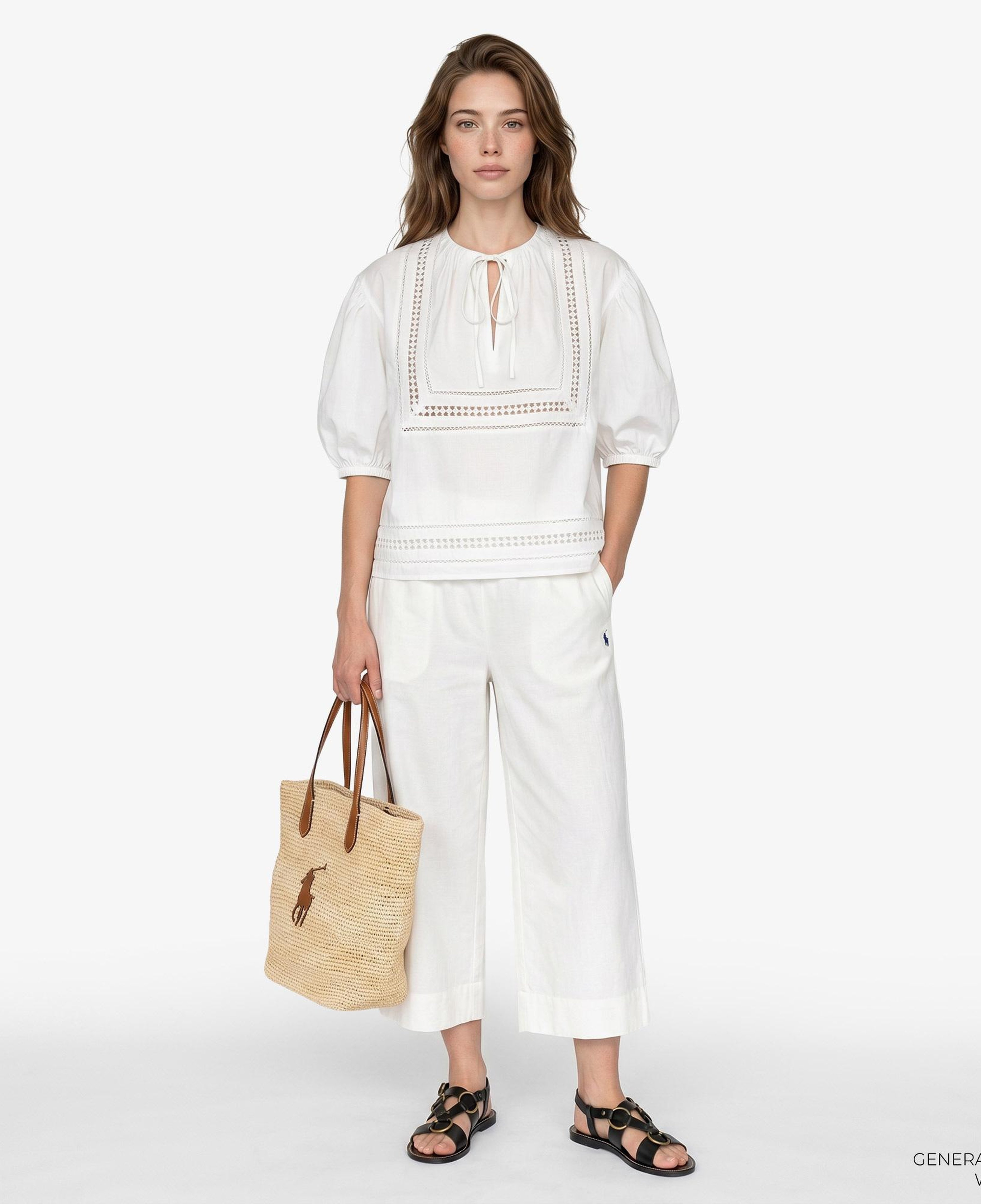 Polo Ralph Lauren Smocked Pull On Kadın Beyaz Keten Pantolon