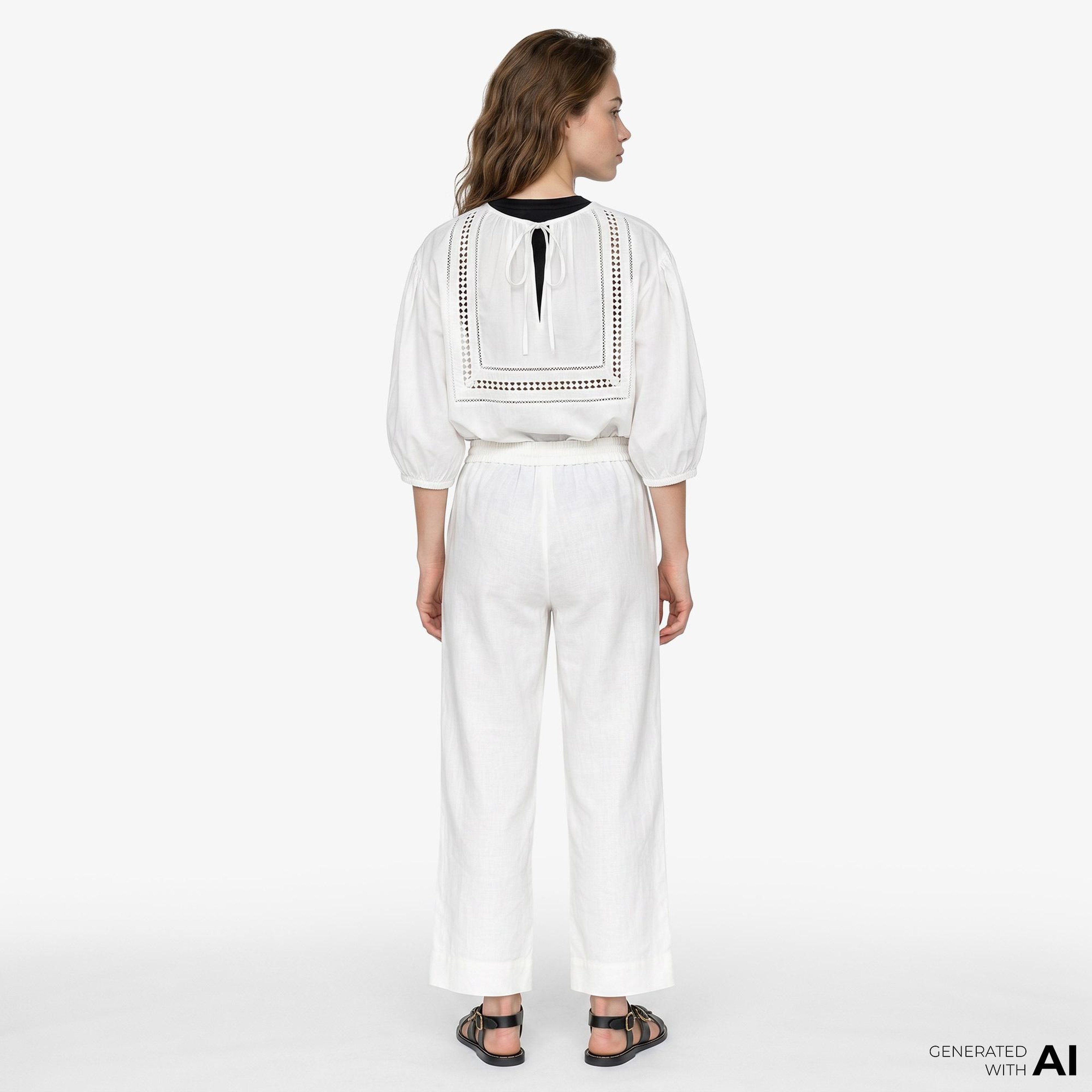 Polo Ralph Lauren Smocked Pull On Kadın Beyaz Keten Pantolon