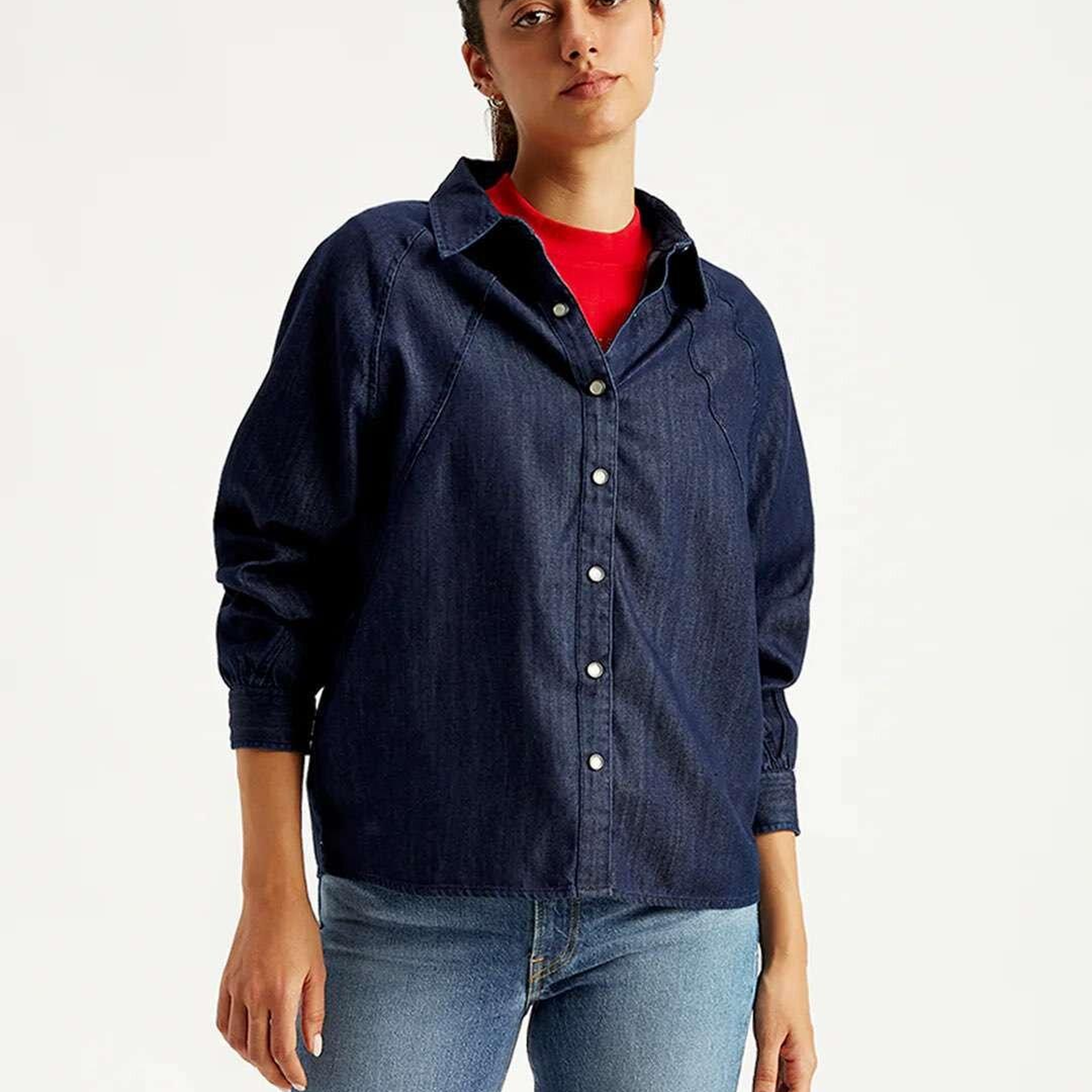 Solid Regular Fit Kadın Denim Gömlek