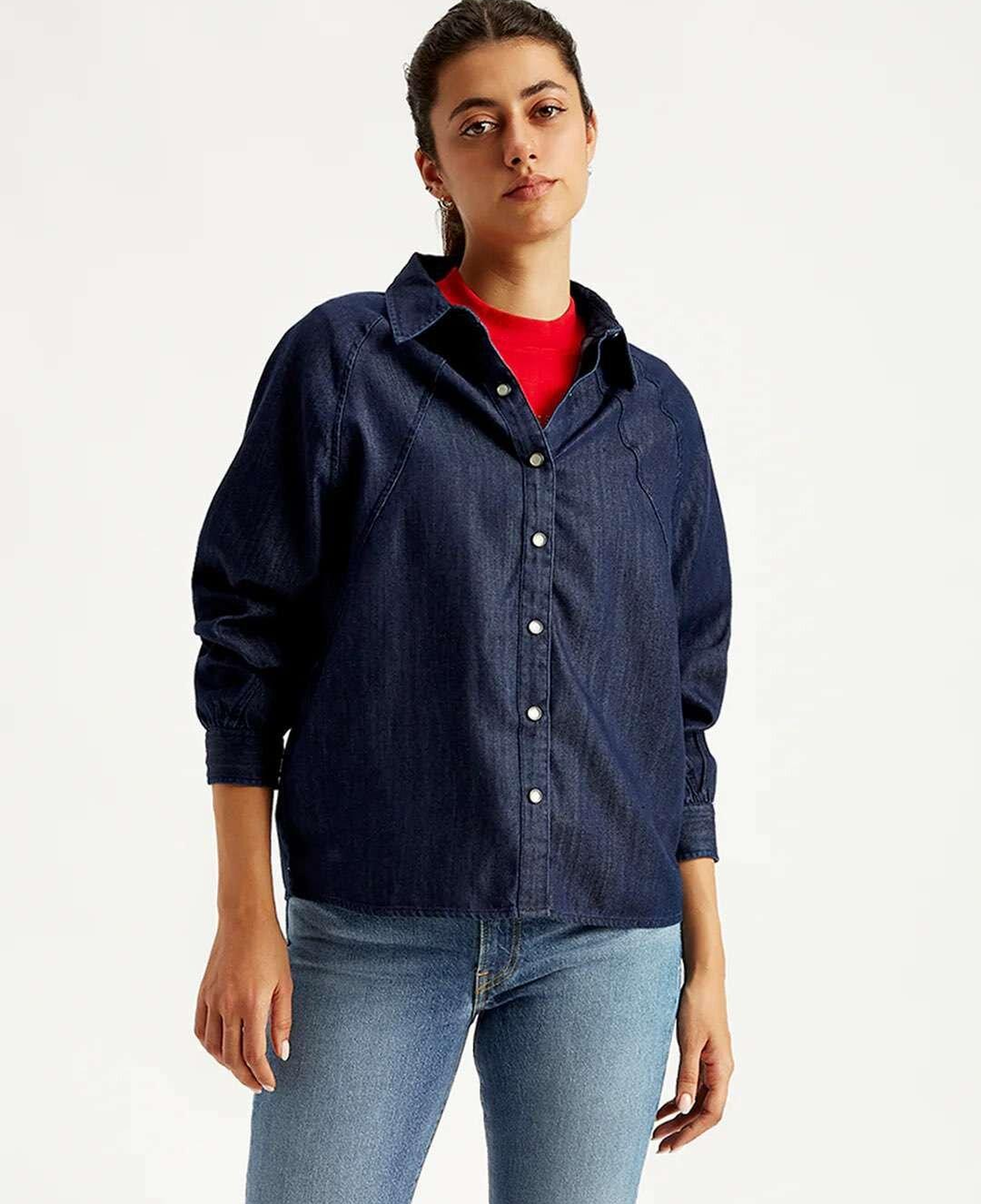 Solid Regular Fit Kadın Denim Gömlek