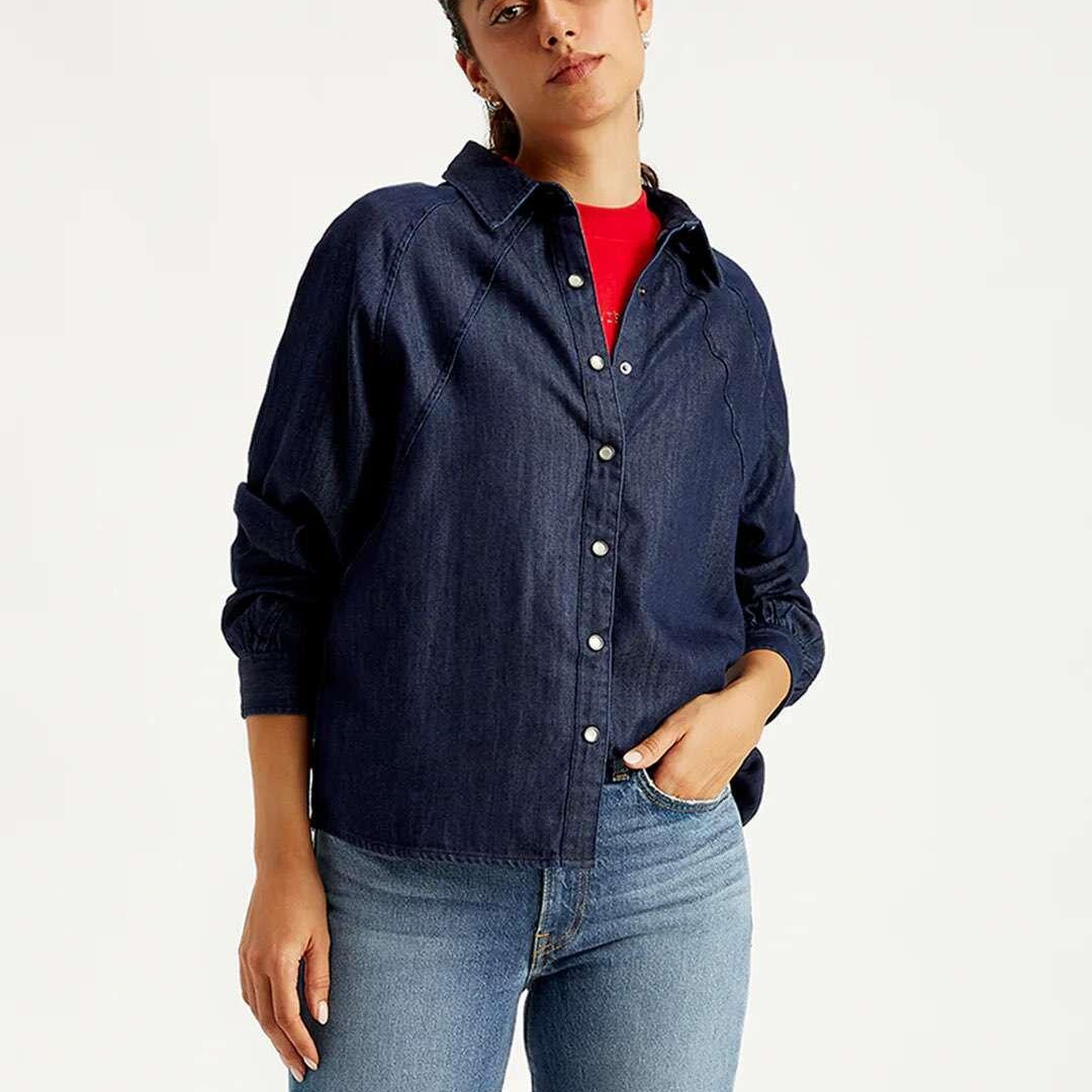Solid Regular Fit Kadın Denim Gömlek