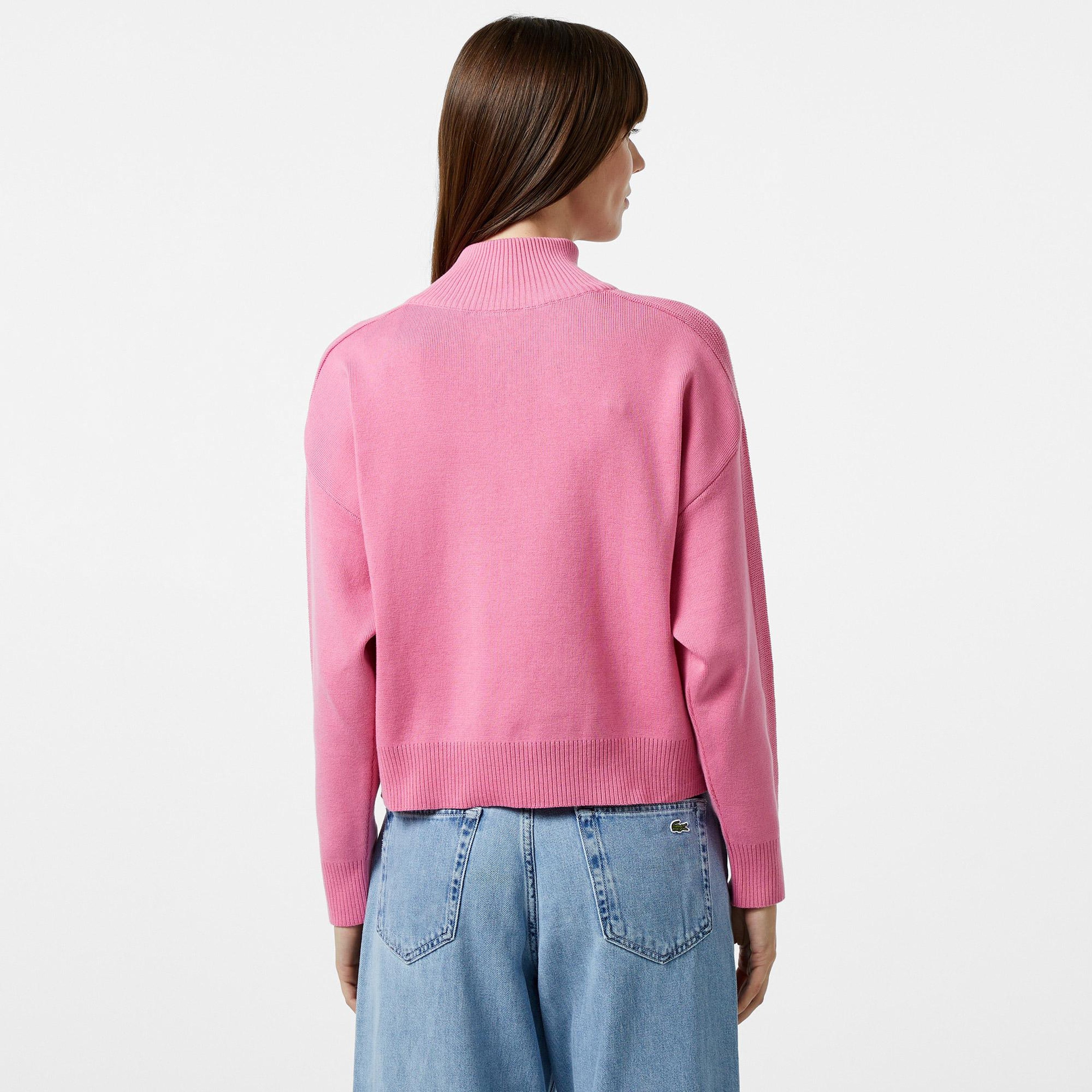 Lacoste Kadın Relaxed Fit Yarım Fermuarlı Pembe Triko