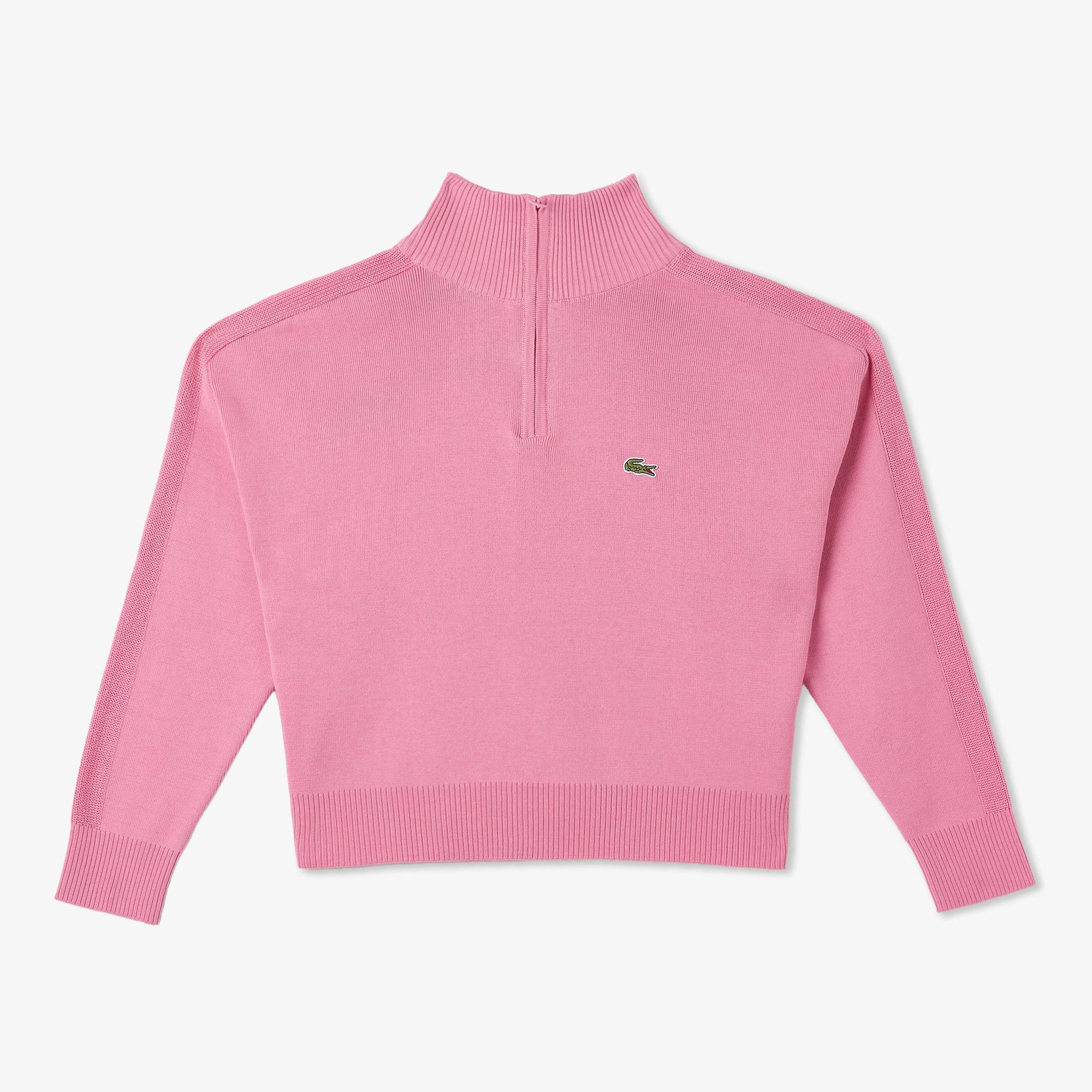 Lacoste Kadın Relaxed Fit Yarım Fermuarlı Pembe Triko