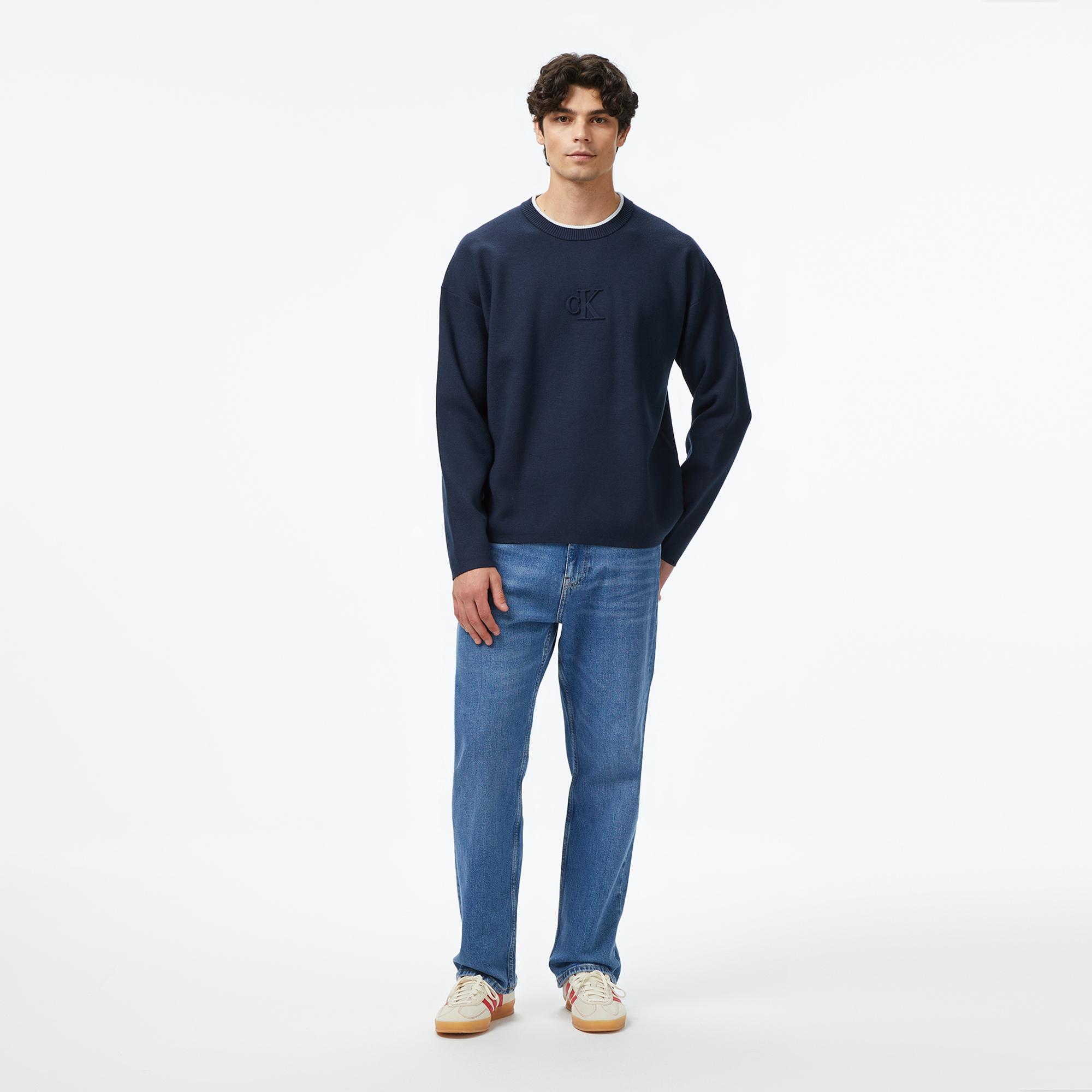 Calvin Klein Embossed Logo Erkek Lacivert Triko