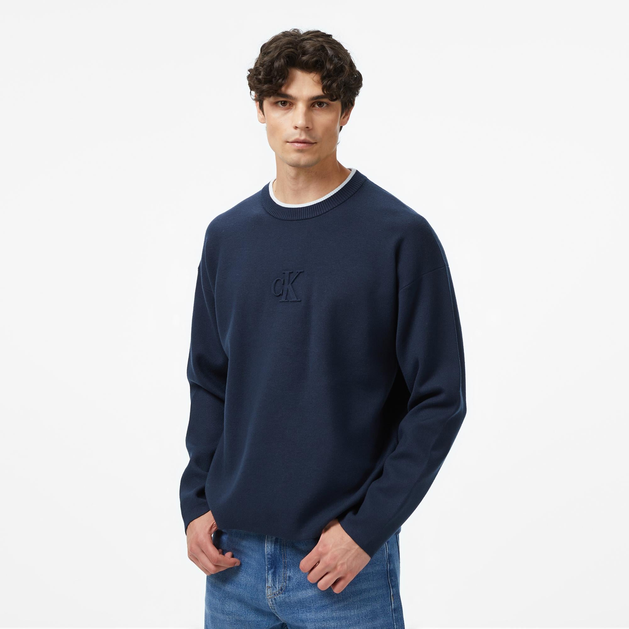 Calvin Klein Embossed Logo Erkek Lacivert Triko