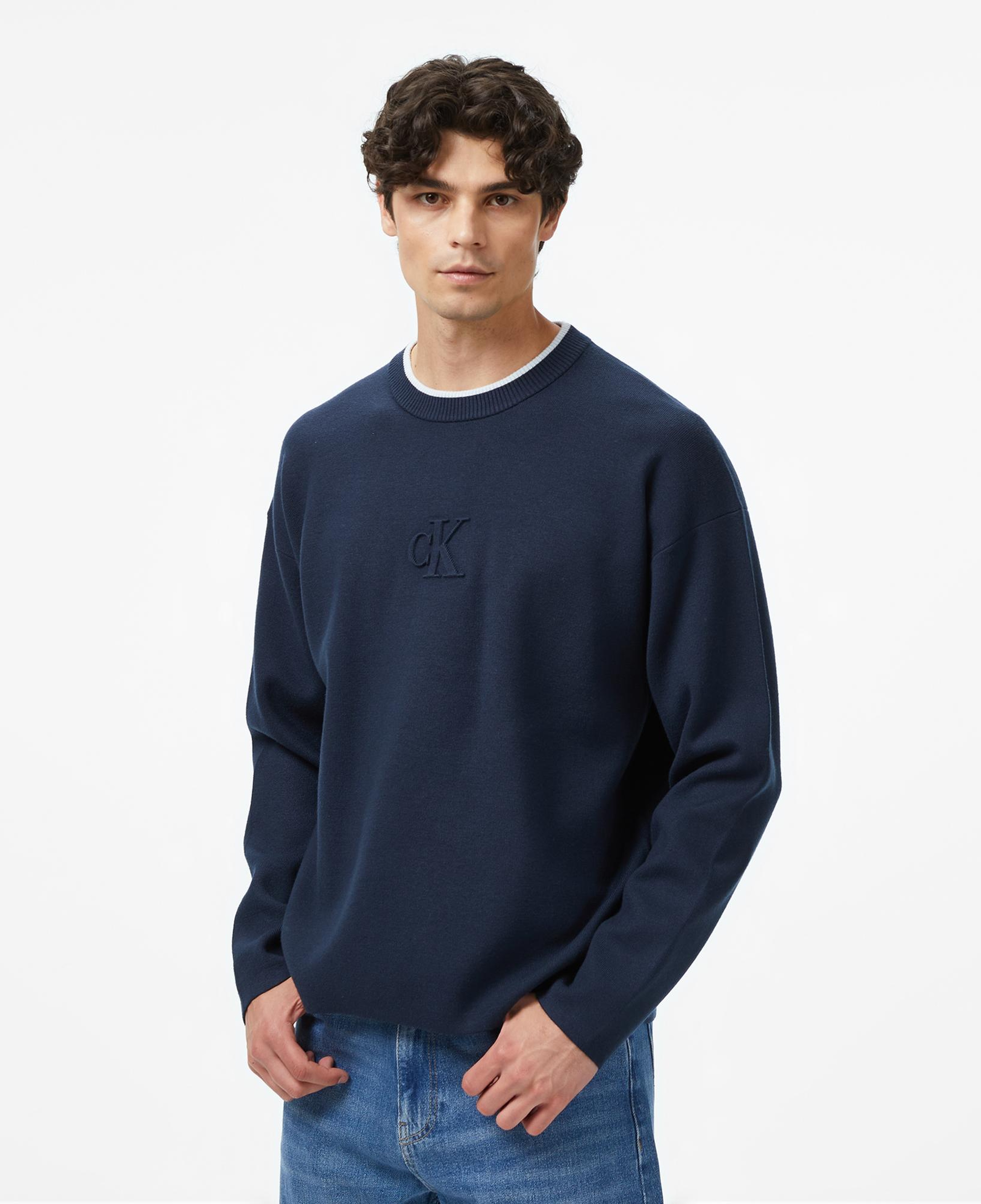 Calvin Klein Embossed Logo Erkek Lacivert Triko