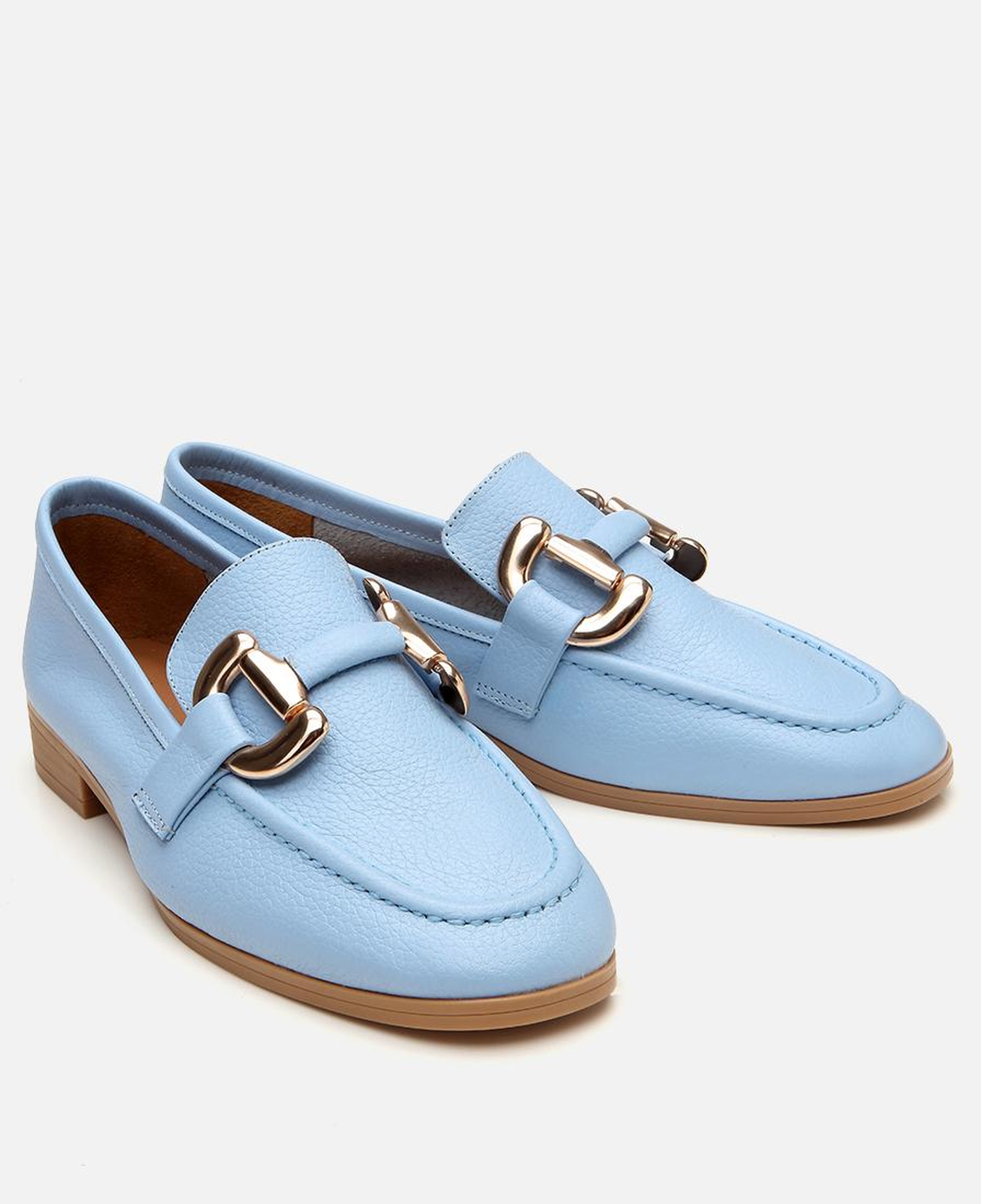 Kadın Deri Mavi Tokalı Günlük Loafer
