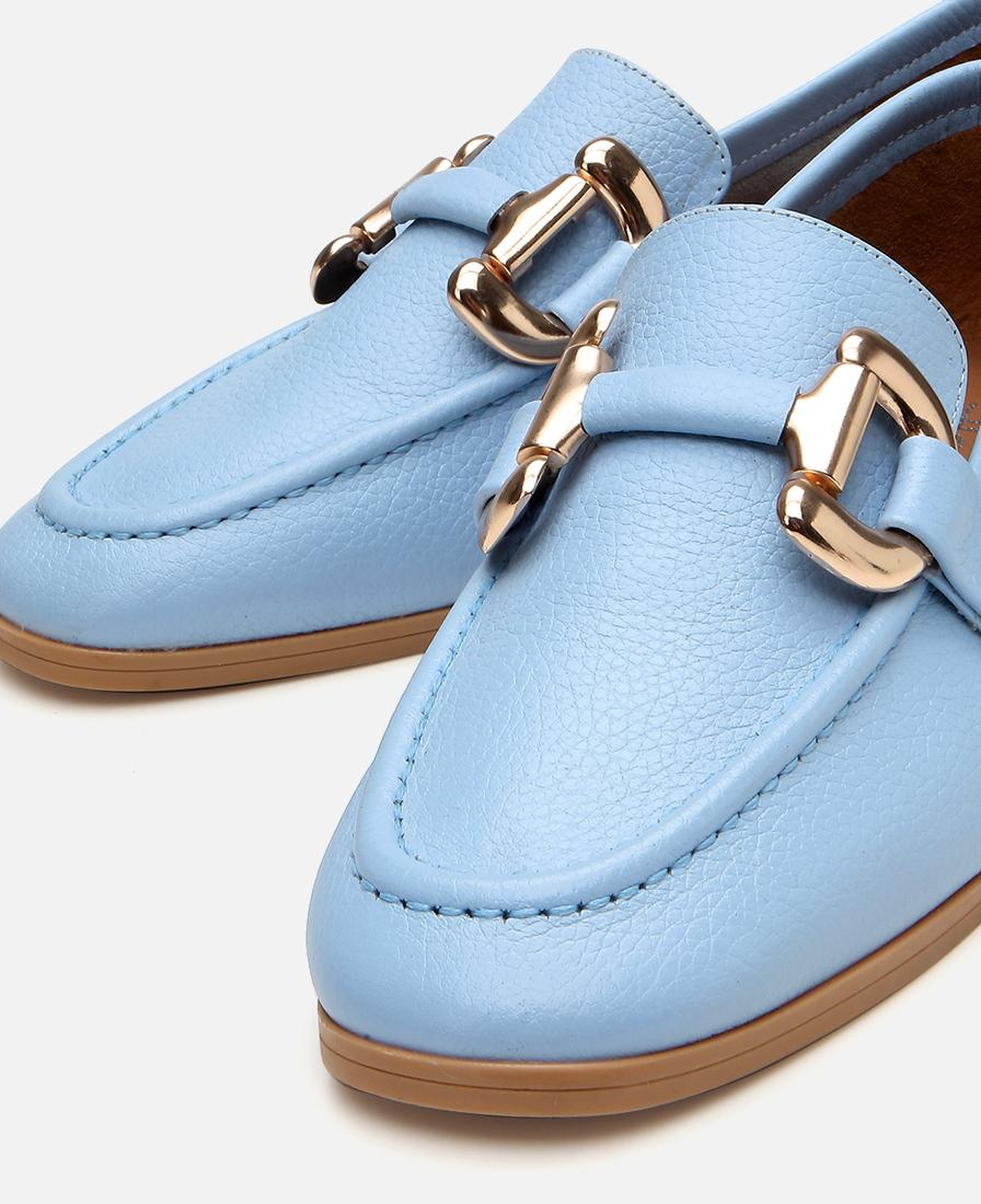 Kadın Deri Mavi Tokalı Günlük Loafer