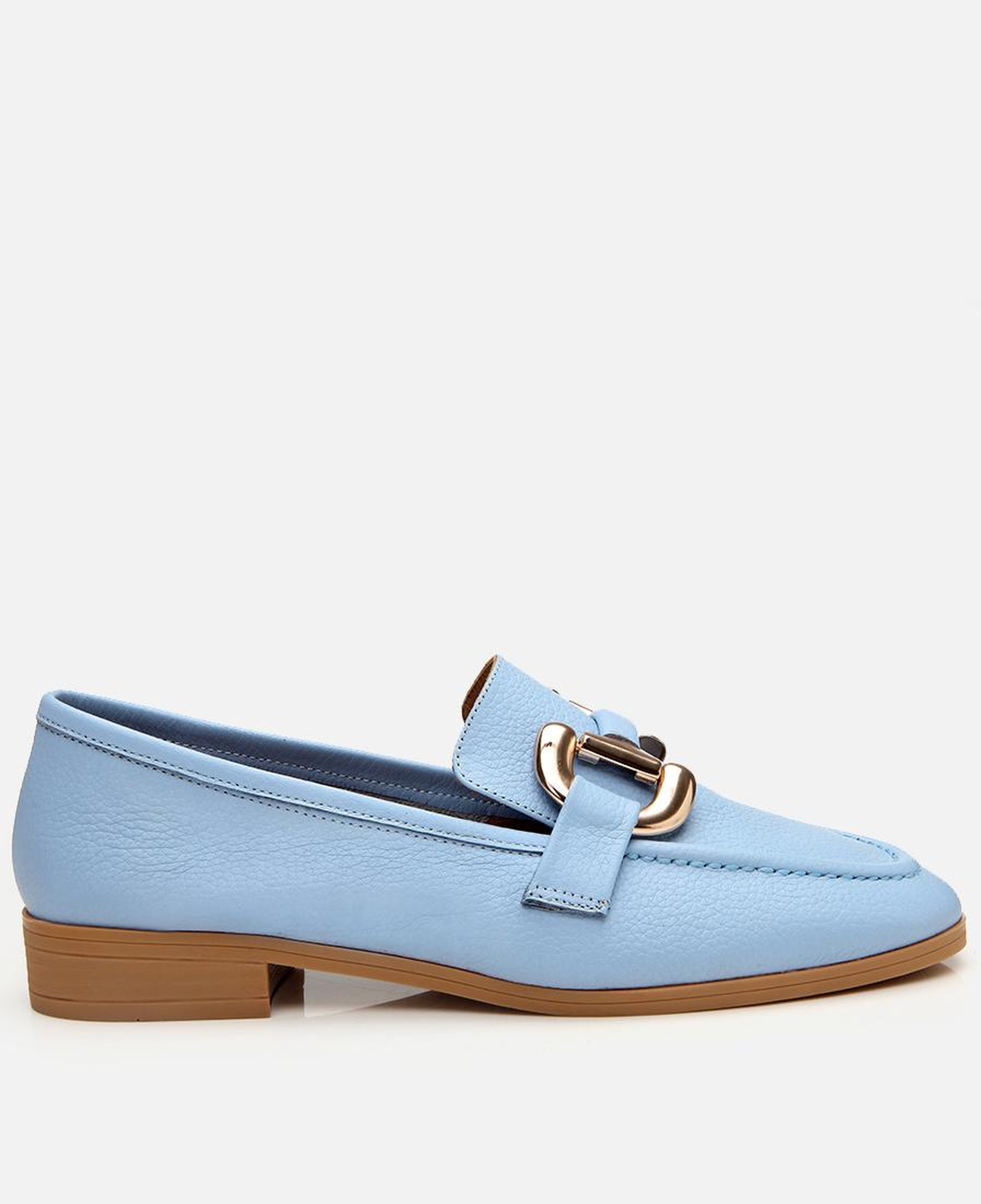 Kadın Deri Mavi Tokalı Günlük Loafer