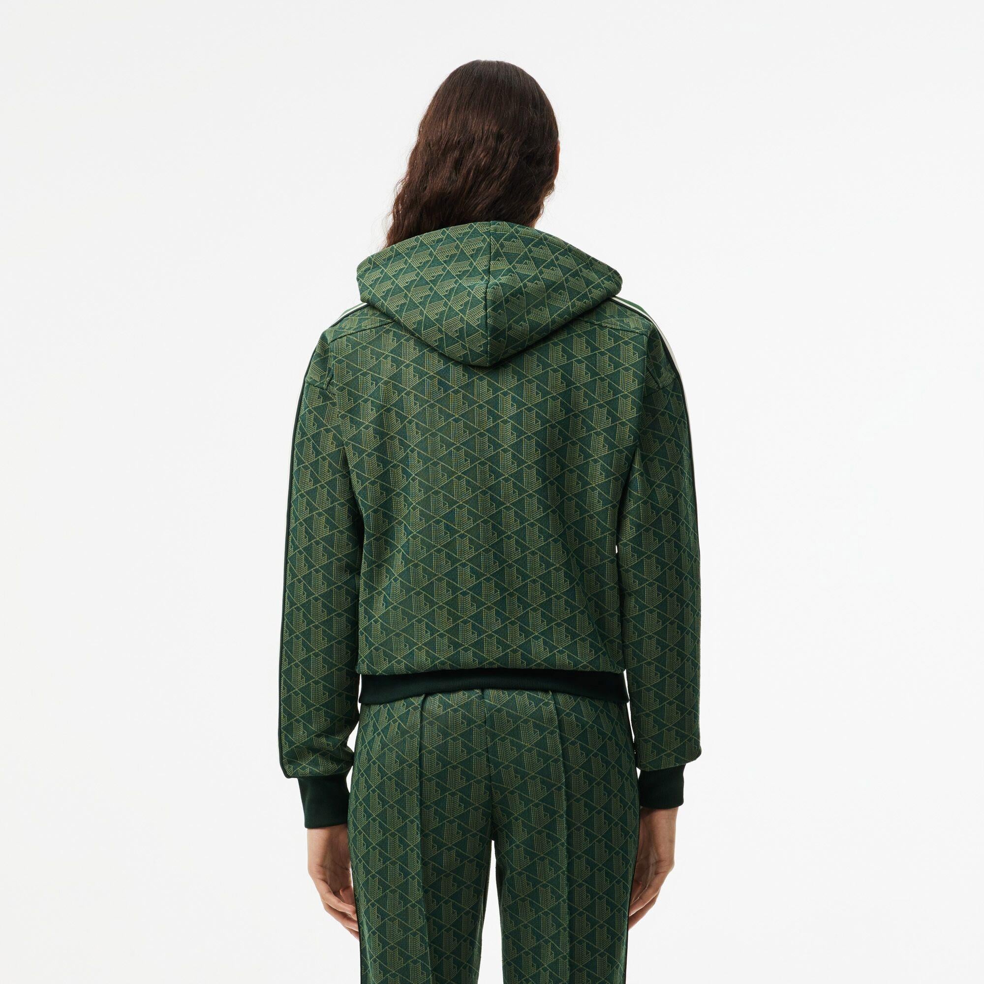 Lacoste Kadın Regular Fit Kapüşonlu Monogram Koyu Yeşil Sweatshirt