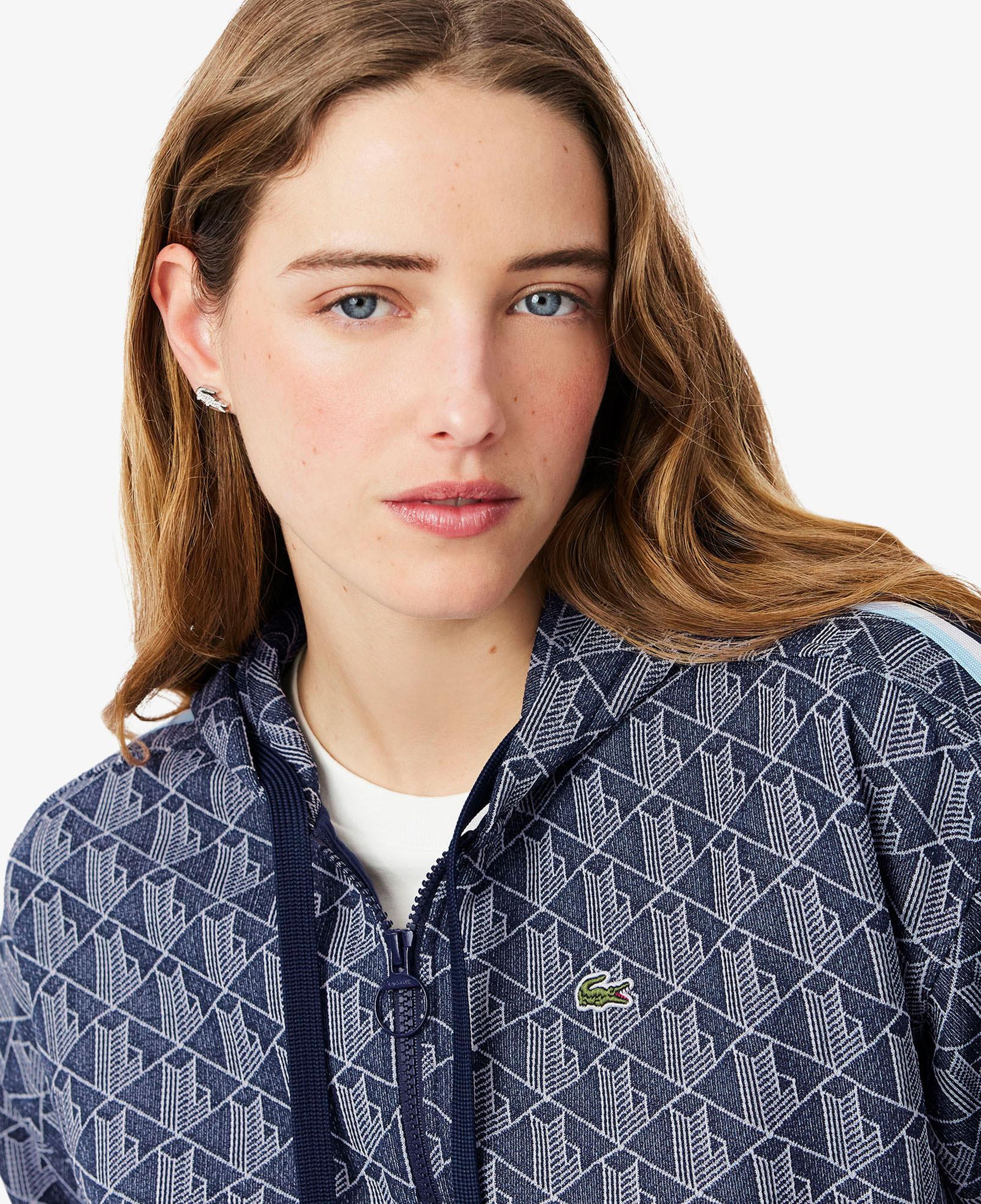 Lacoste Kadın Regular Fit Kapüşonlu Monogram Lacivert Sweatshirt
