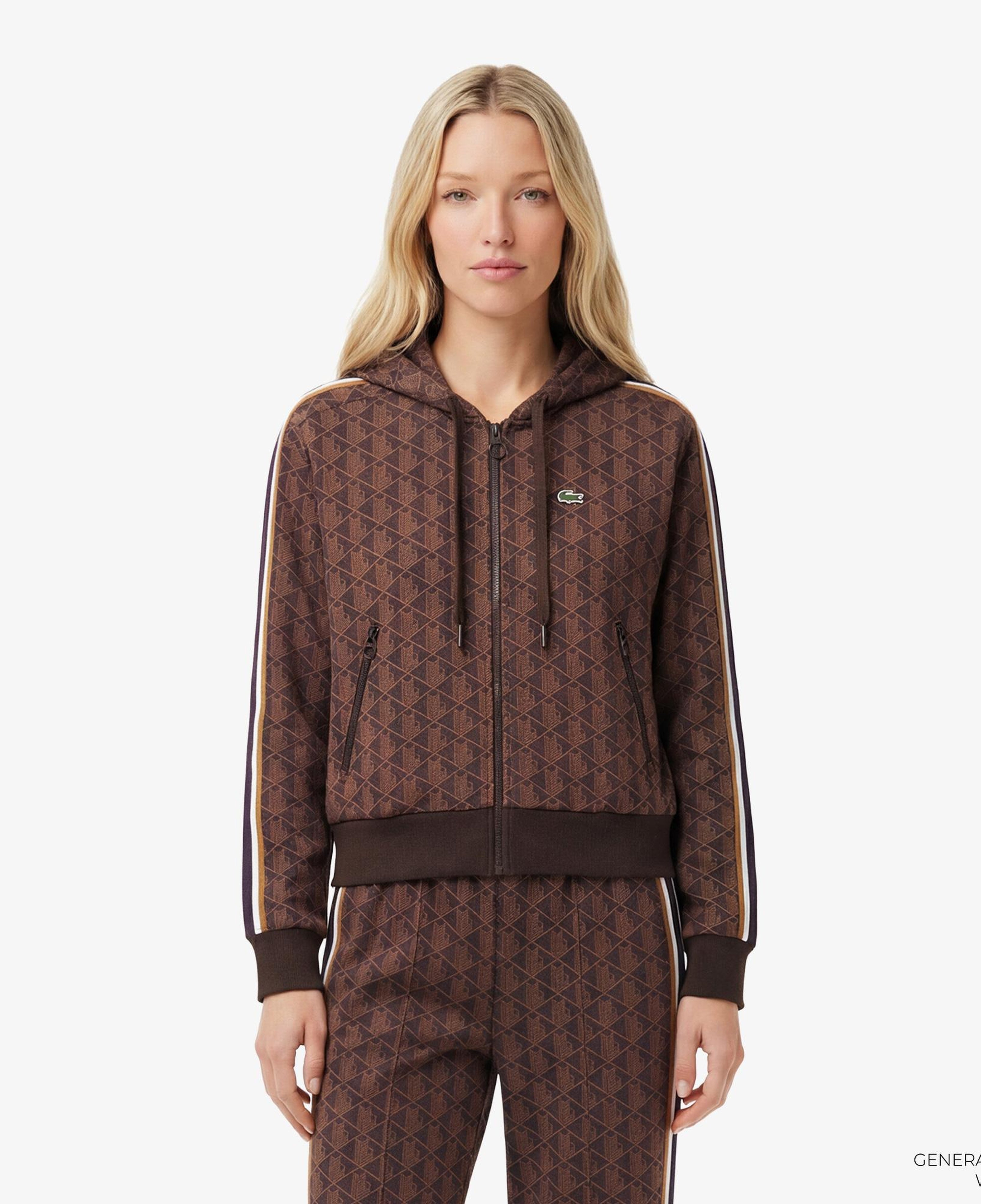 Lacoste Kadın Regular Fit Kapüşonlu Monogram Kahverengi Sweatshirt