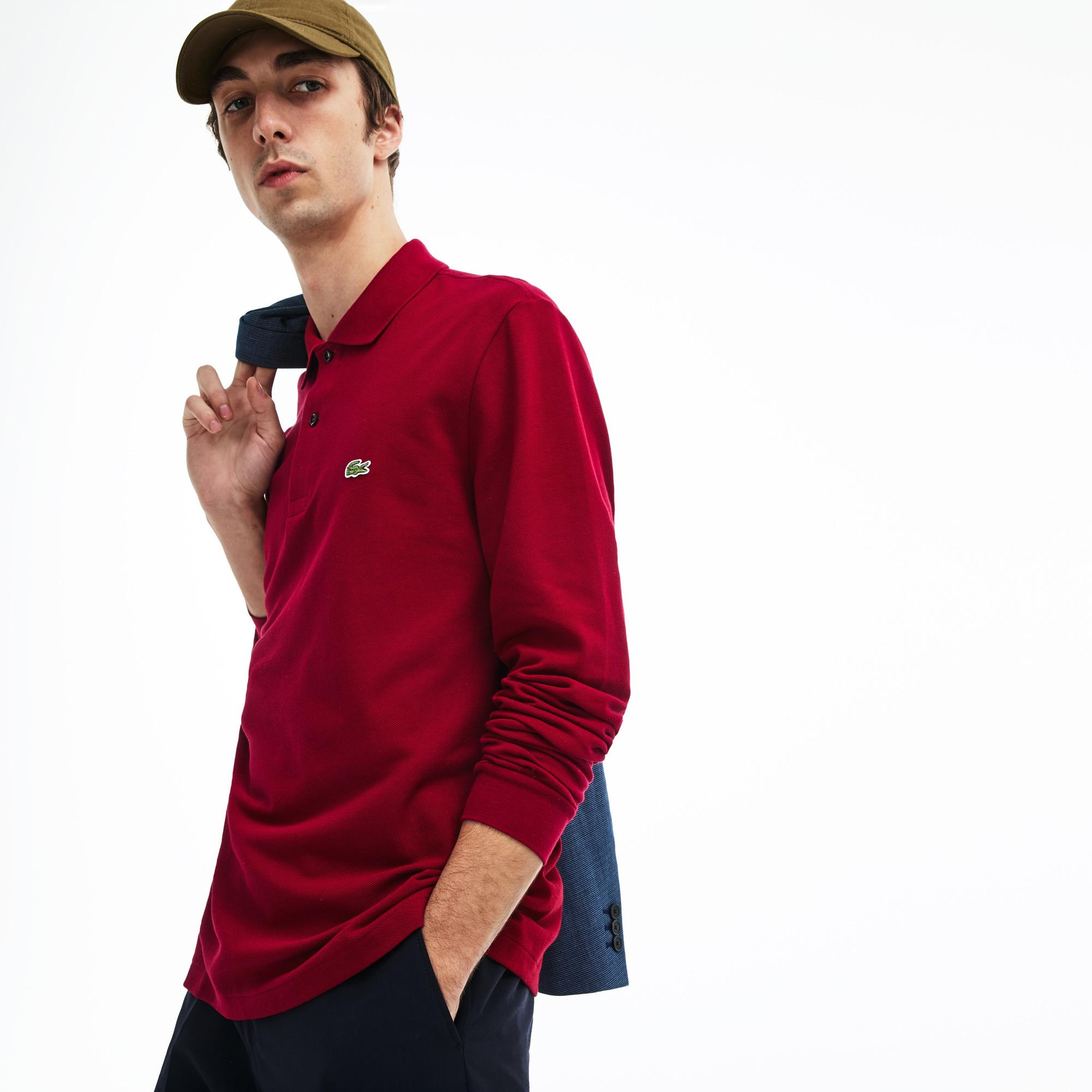 Lacoste Erkek Classic Fit Uzun Kollu Bordo Polo