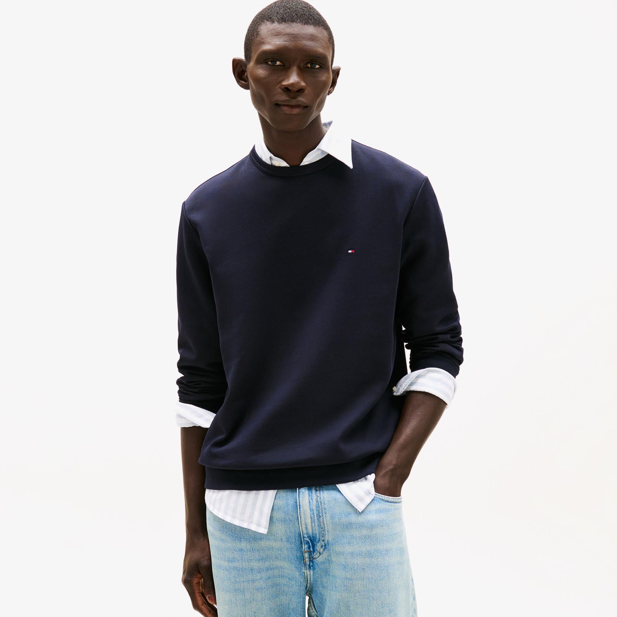Tommy Hilfiger Essential Intechno Yuvarlak Yaka Erkek Lacivert Sweatshirt