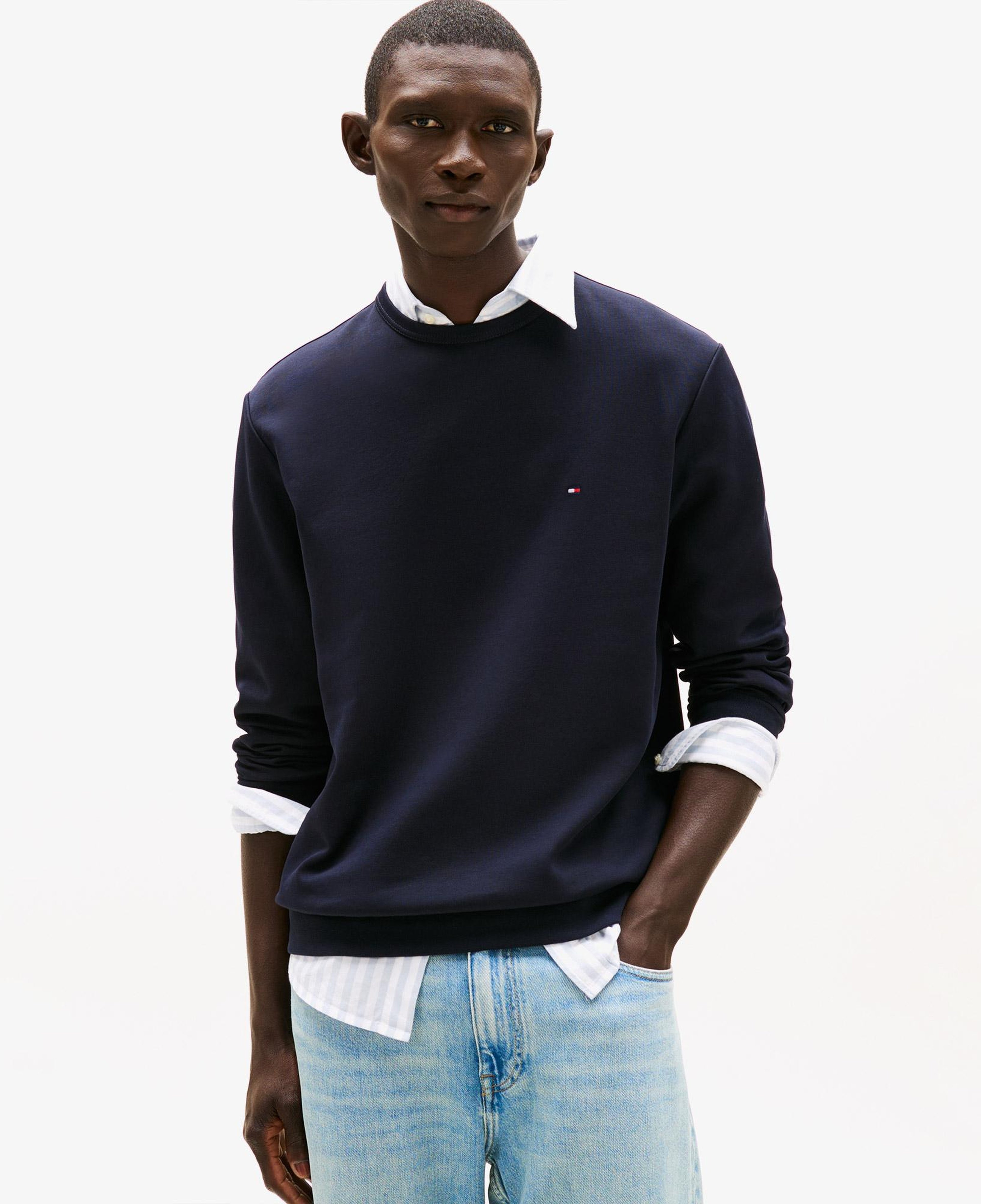 Tommy Hilfiger Essential Intechno Yuvarlak Yaka Erkek Lacivert Sweatshirt