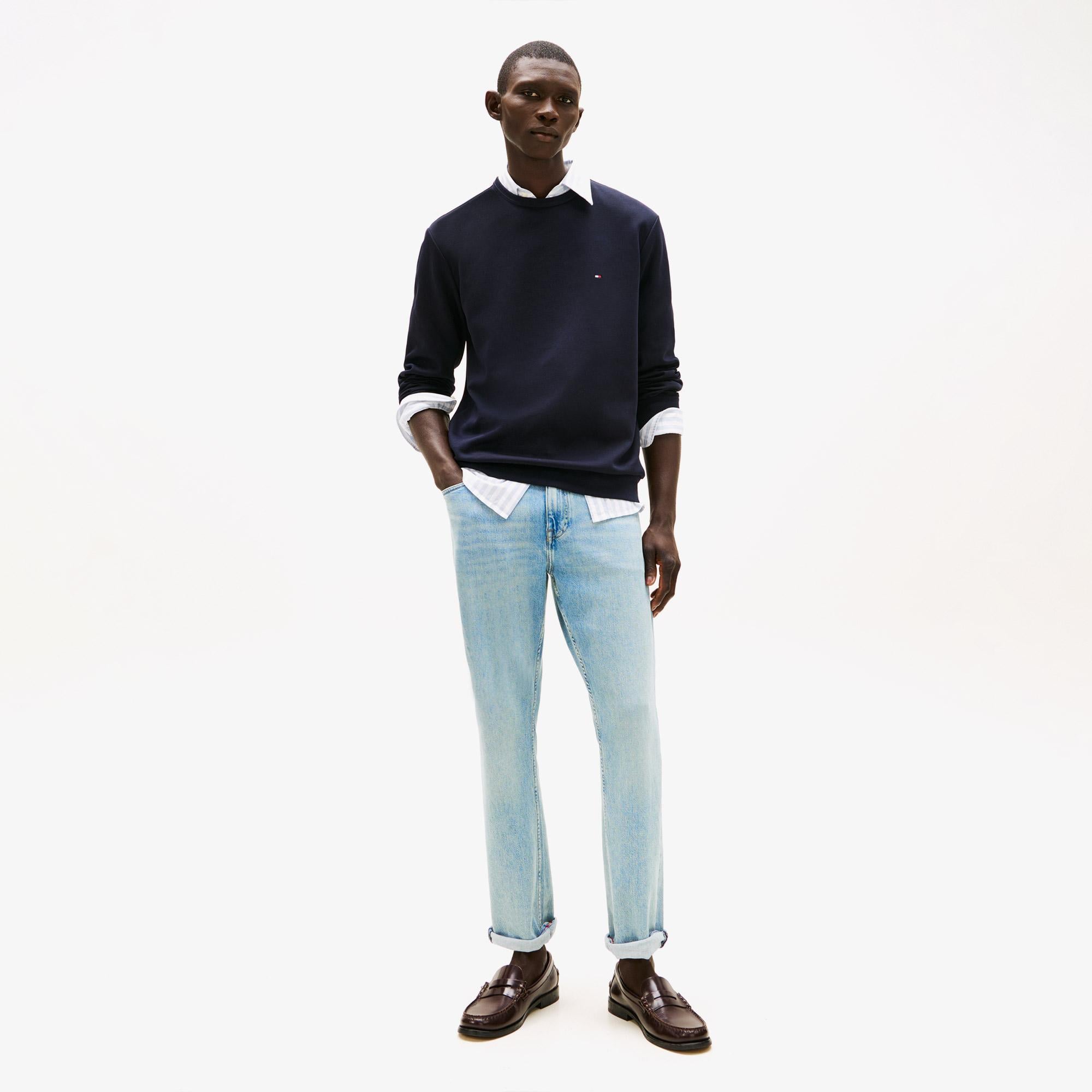Tommy Hilfiger Essential Intechno Yuvarlak Yaka Erkek Lacivert Sweatshirt