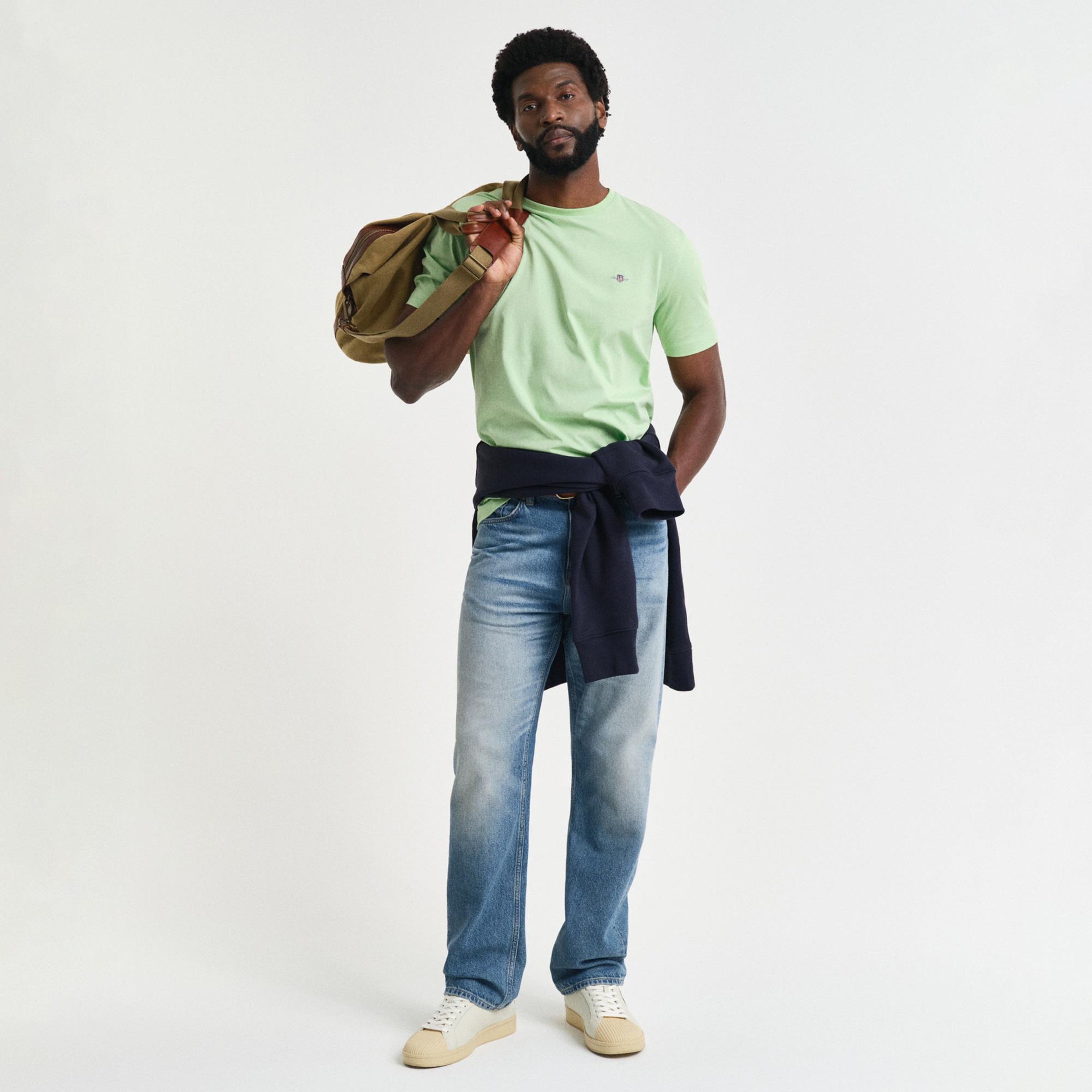 GANT Erkek Yeşil Regular Fit Bisiklet Yaka T-Shirt