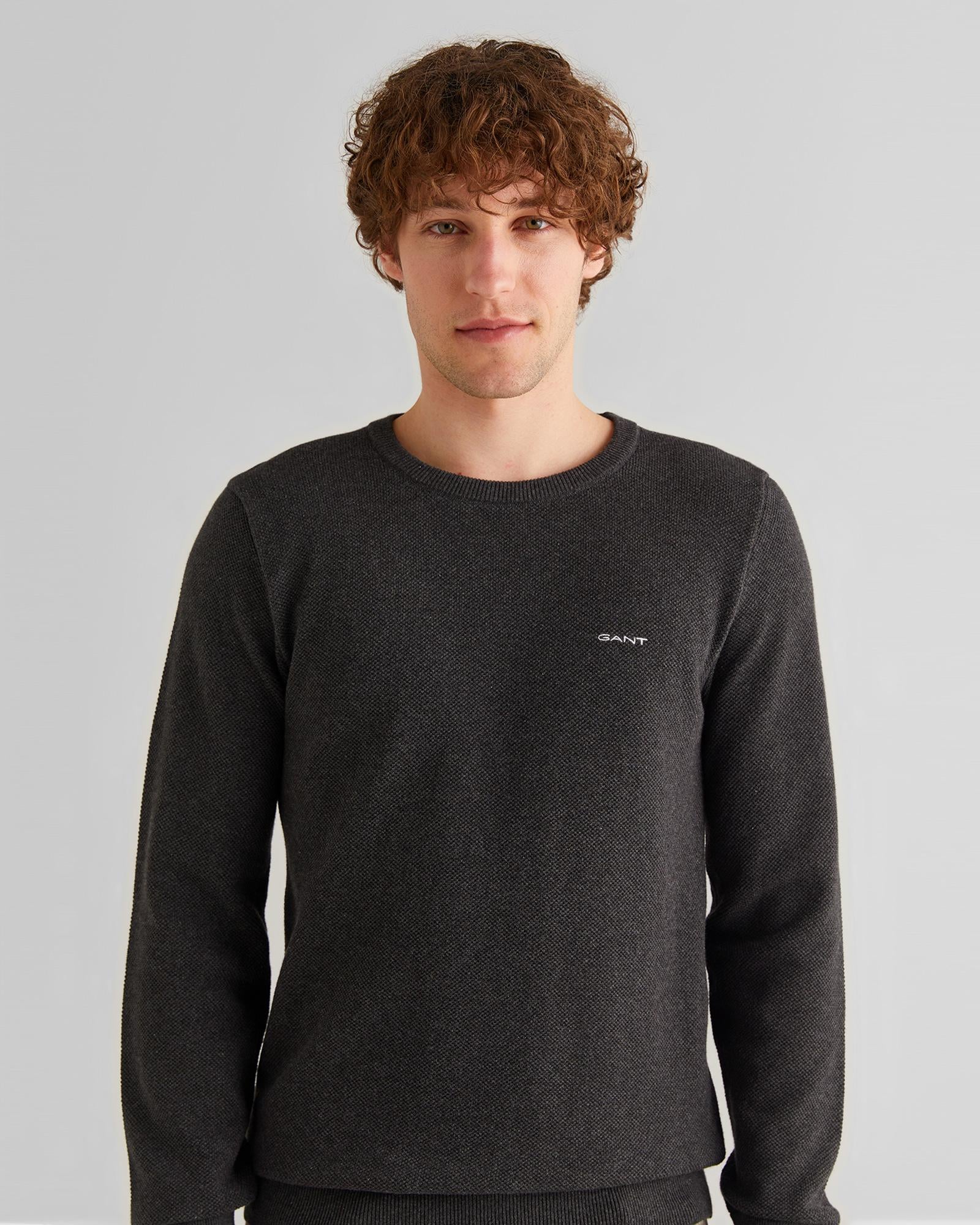 GANT Erkek Gri Regular Fit Bisiklet Yaka Kazak